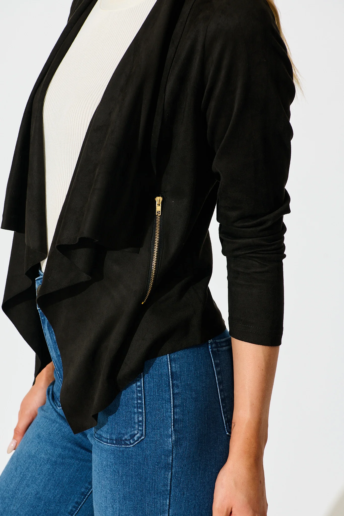 Kylah Waterfall Jacket in Black Suedette - Image 5