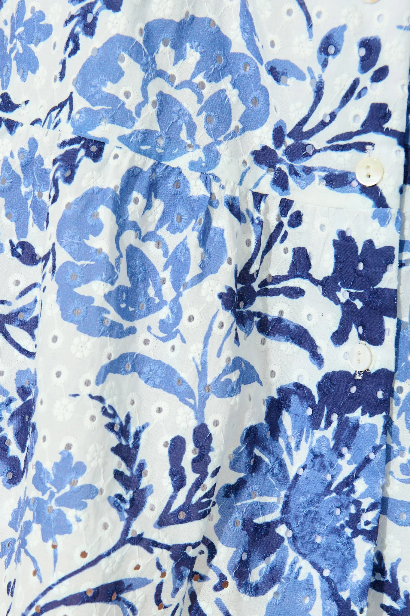 Kylea Shirt Dress in White with Blue Floral Embroidery - Image 6