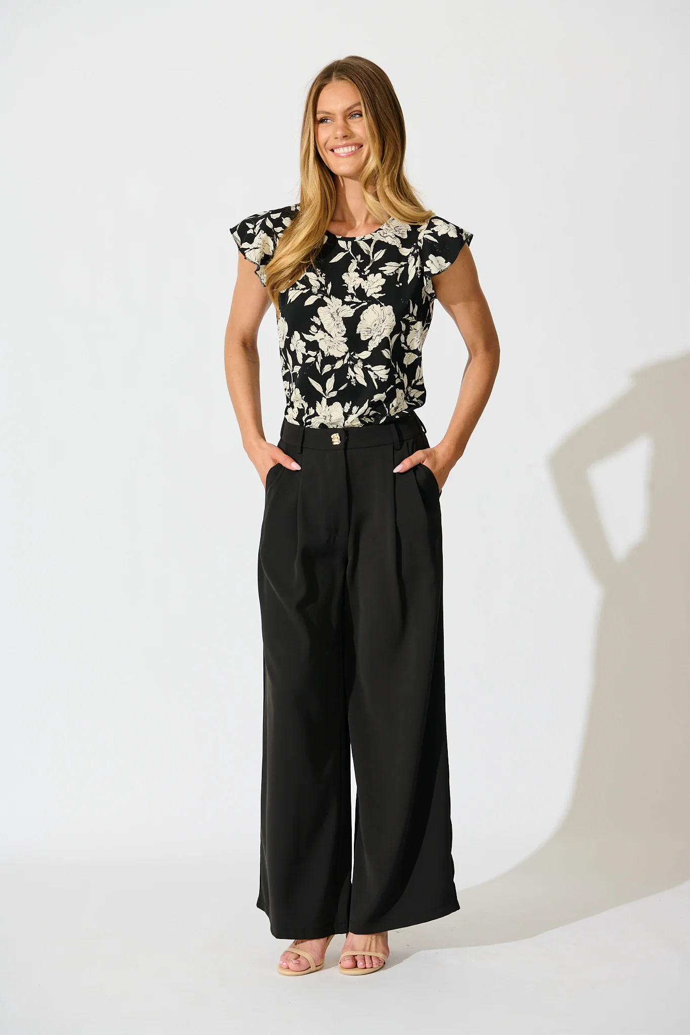 Kylie Top in Black with White Floral - Image 4