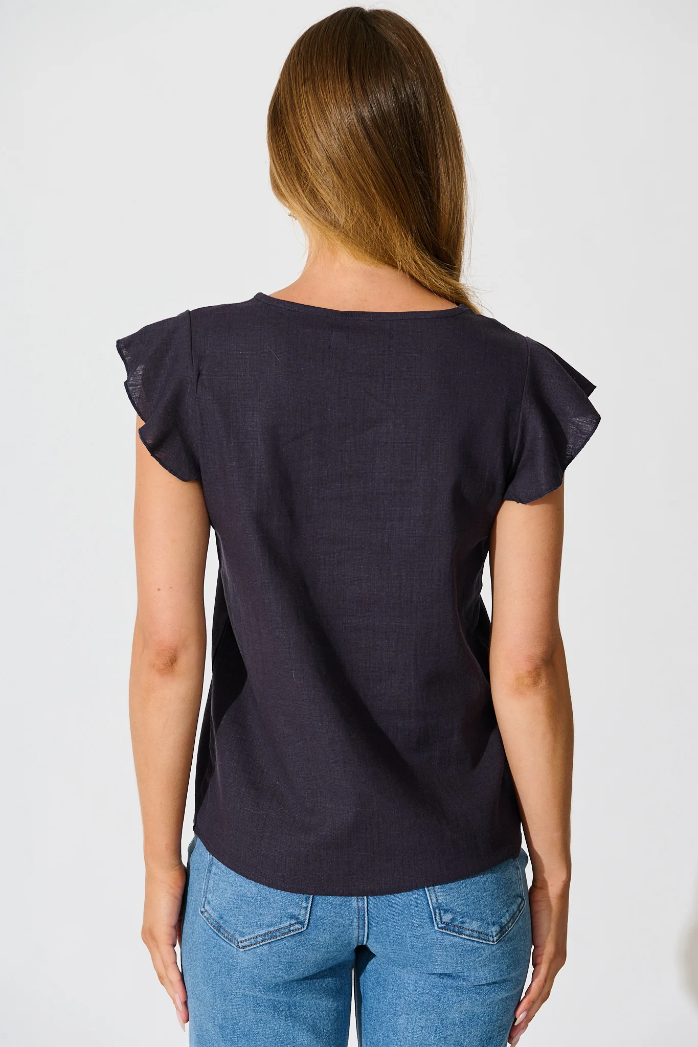 Kylie Top in Navy Linen Blend - Image 3