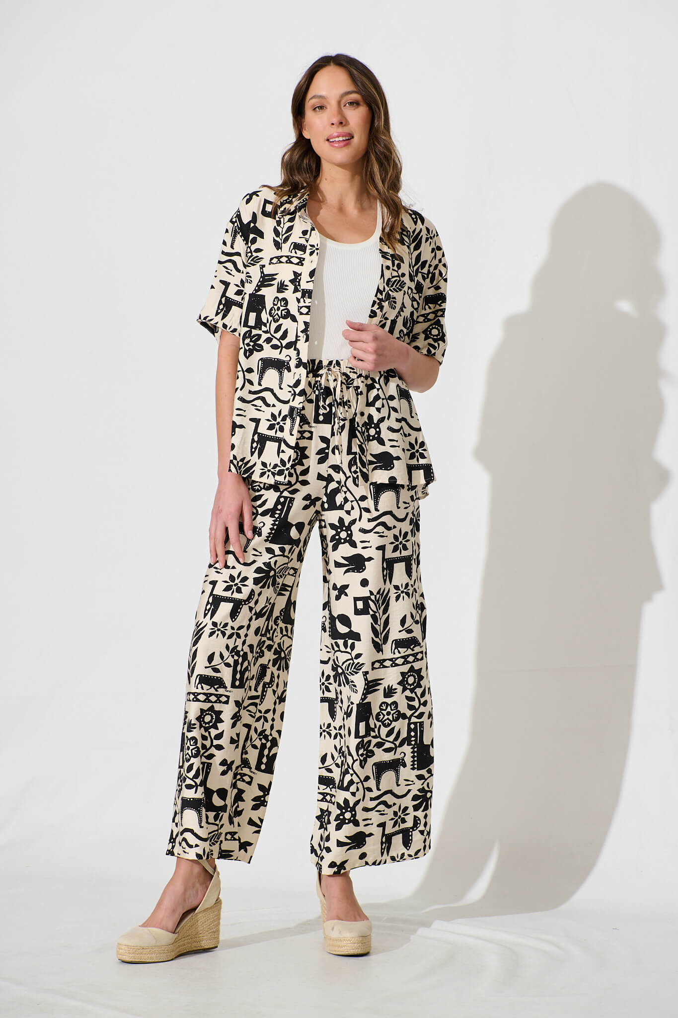 Kyrie Pant in Cream with Black Print - Image 5