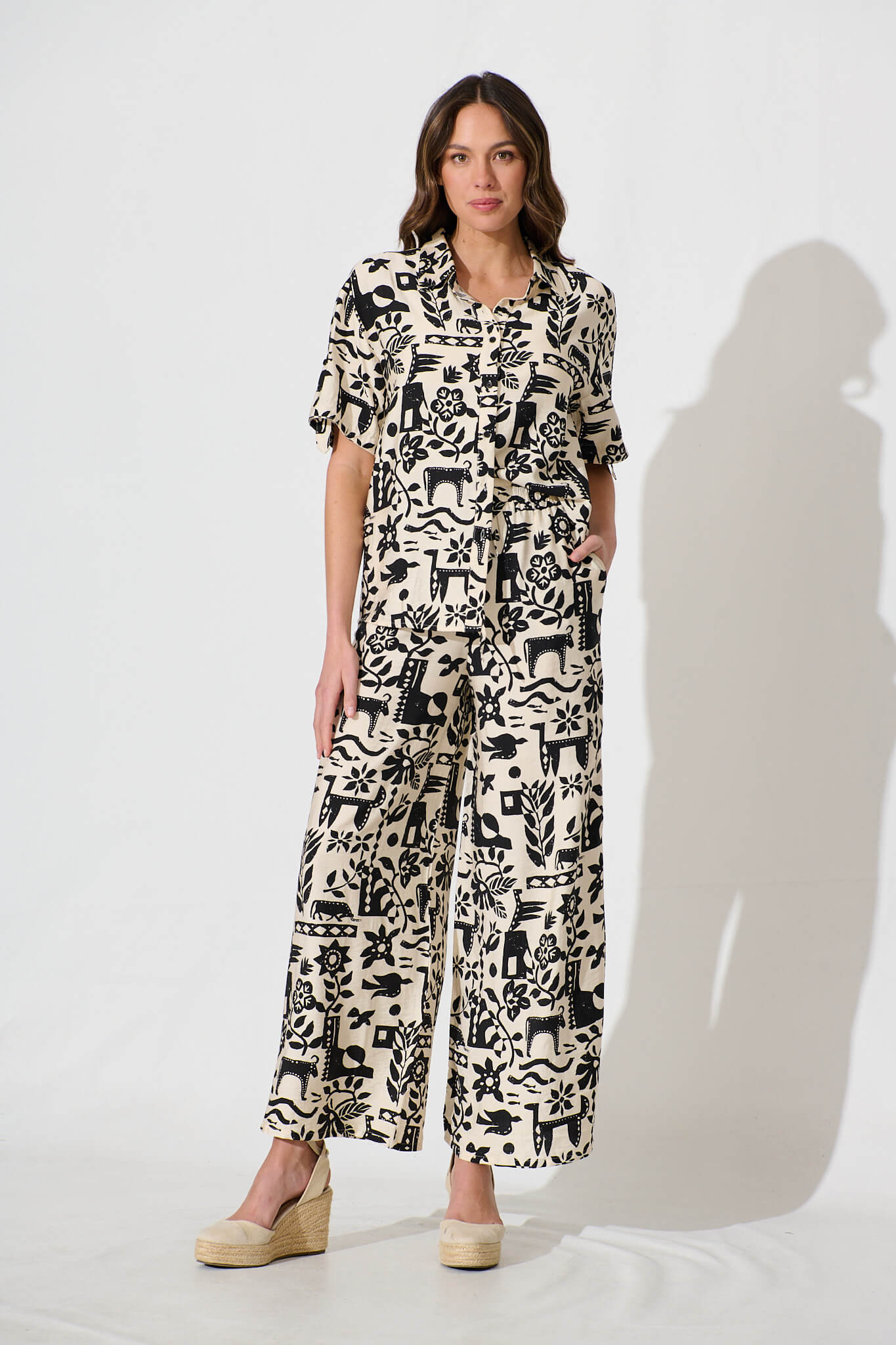 Kyrie Pant in Cream with Black Print - Image 6