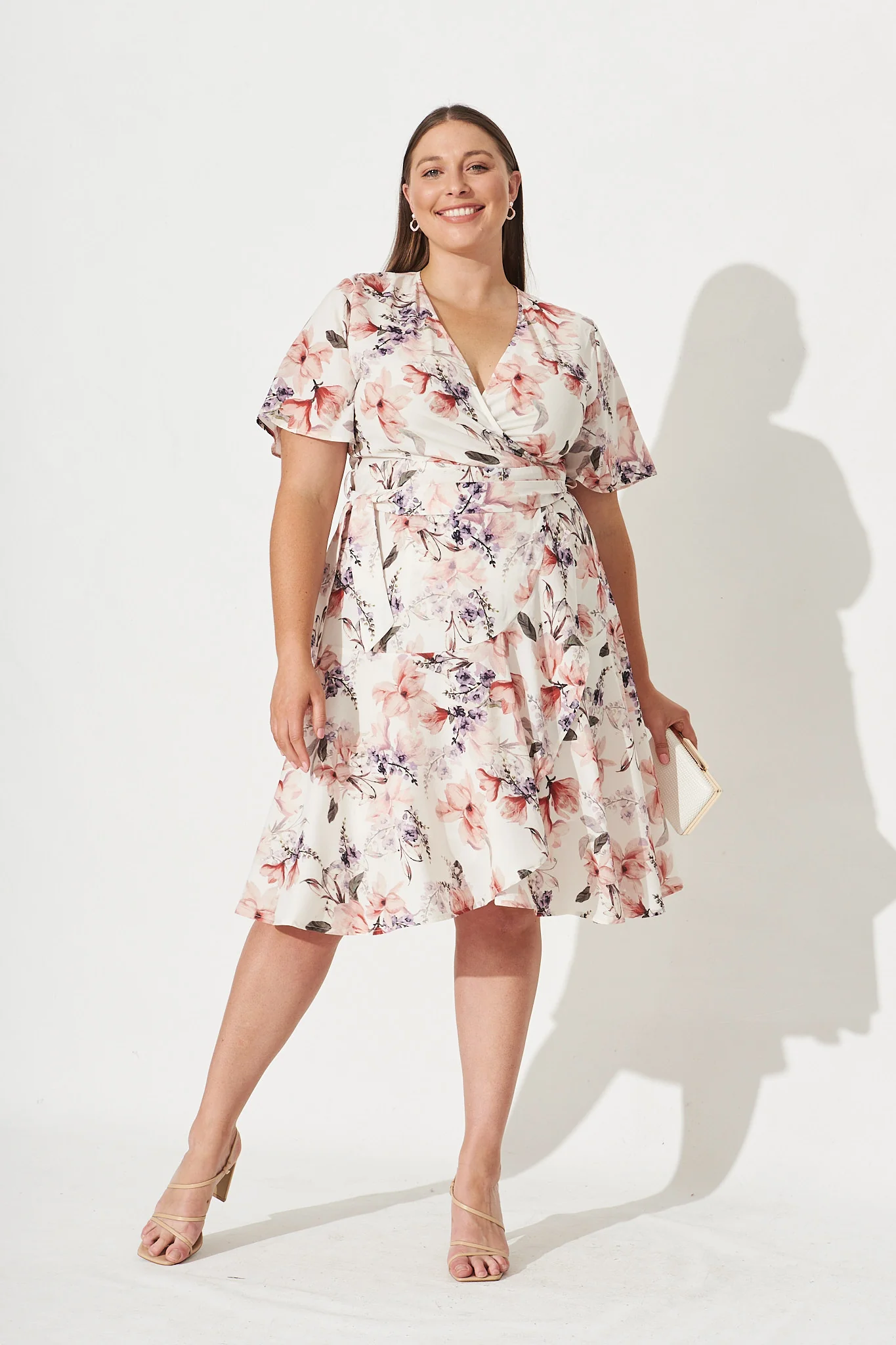 Lacey Wrap Dress In Cream Floral - Image 7