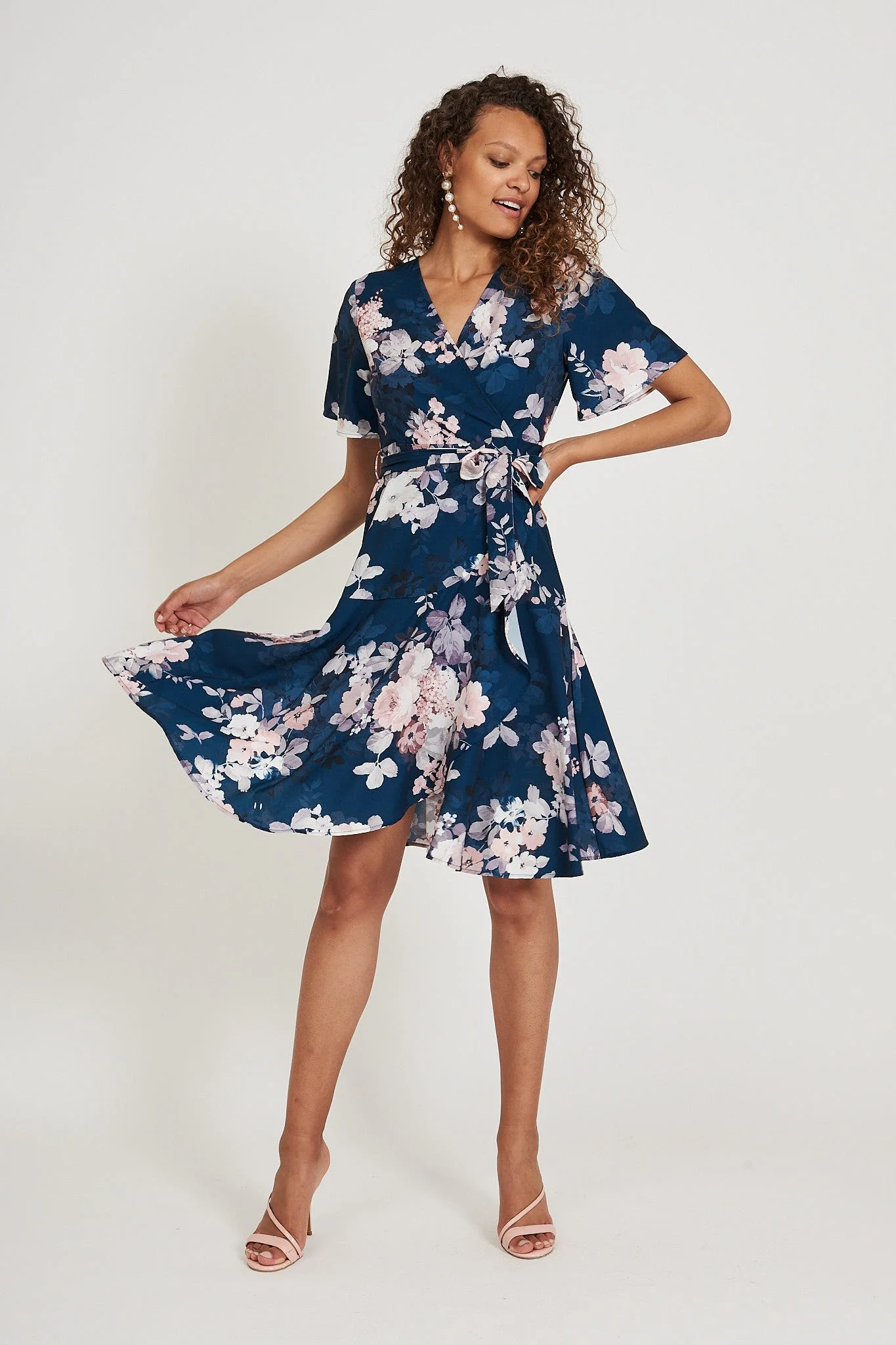 Lacey Wrap Dress In Teal With Blush Floral - Image 5