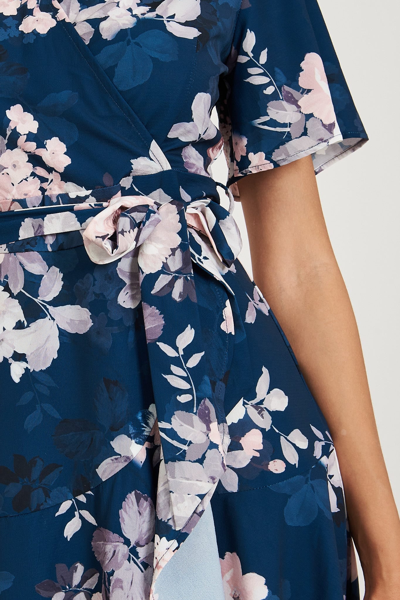 Lacey Wrap Dress In Teal With Blush Floral - Image 8