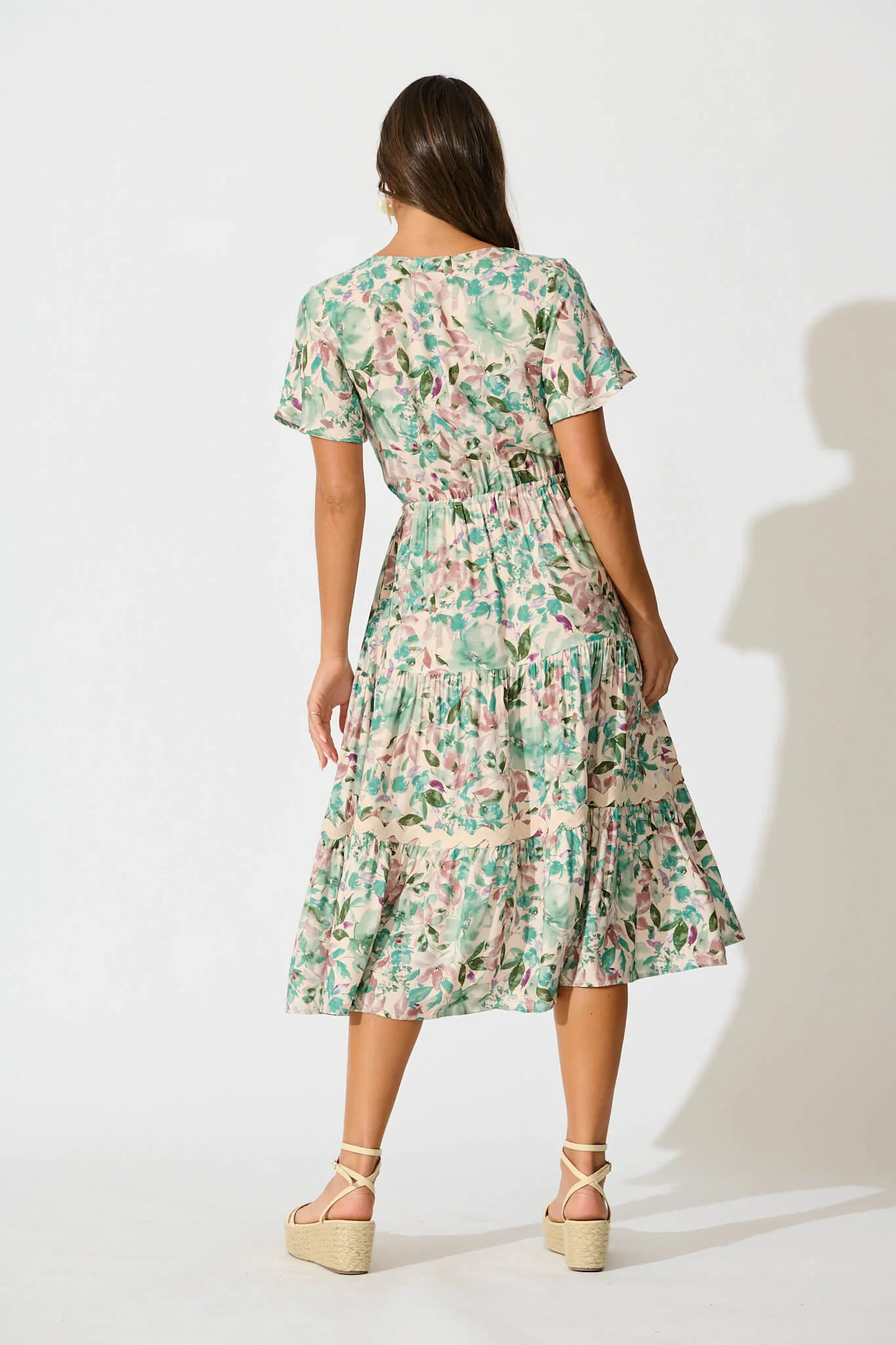 Laconia Midi Dress In White With Teal Floral - Image 4