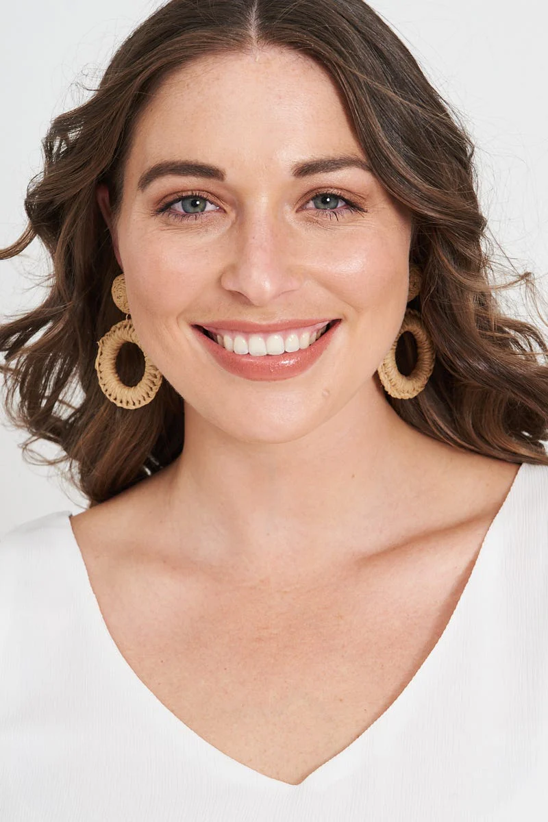 Lalla Drop Earrings In Woven Rattan - Image 3