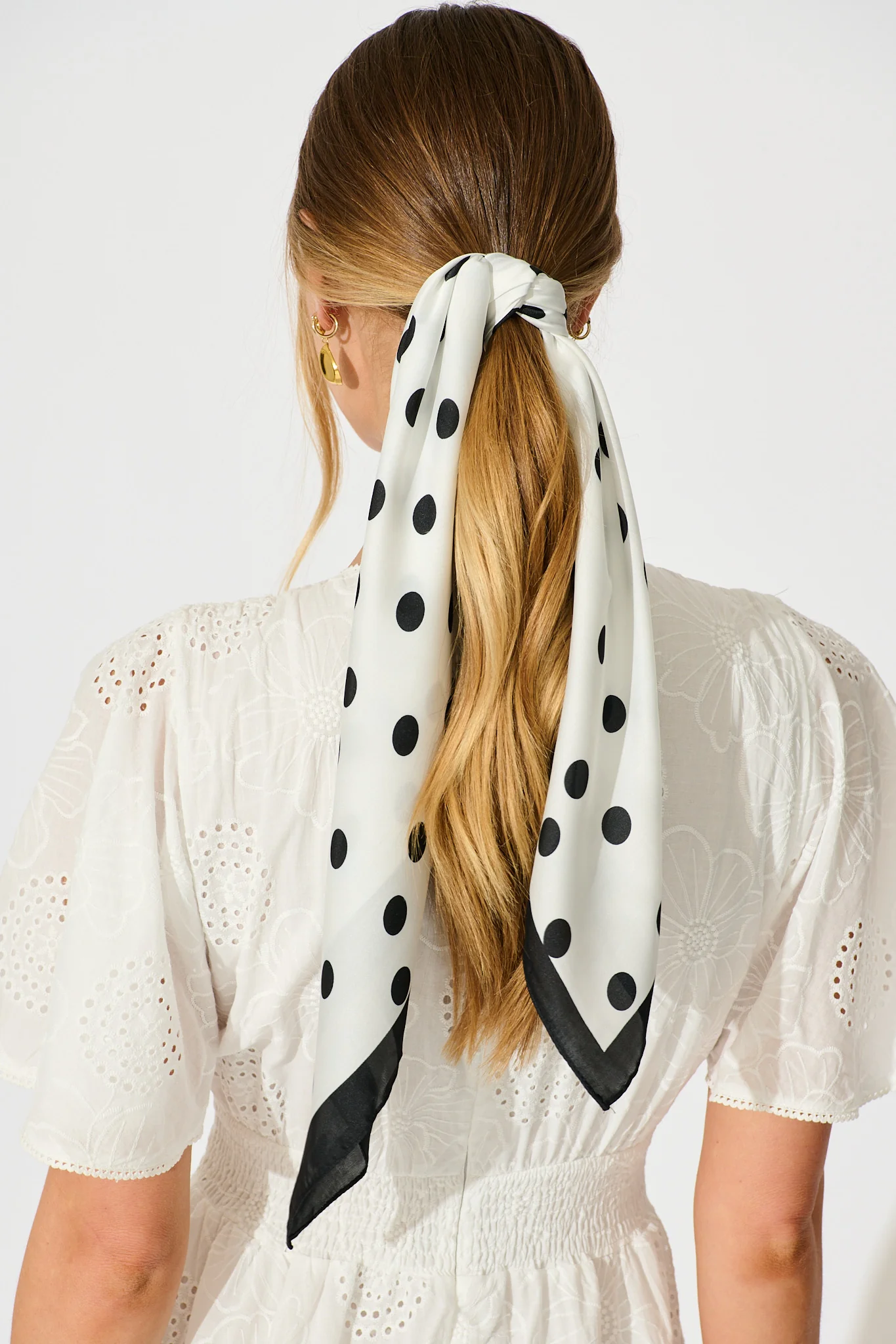Lana Scarf in Black and White Polkadot Satin