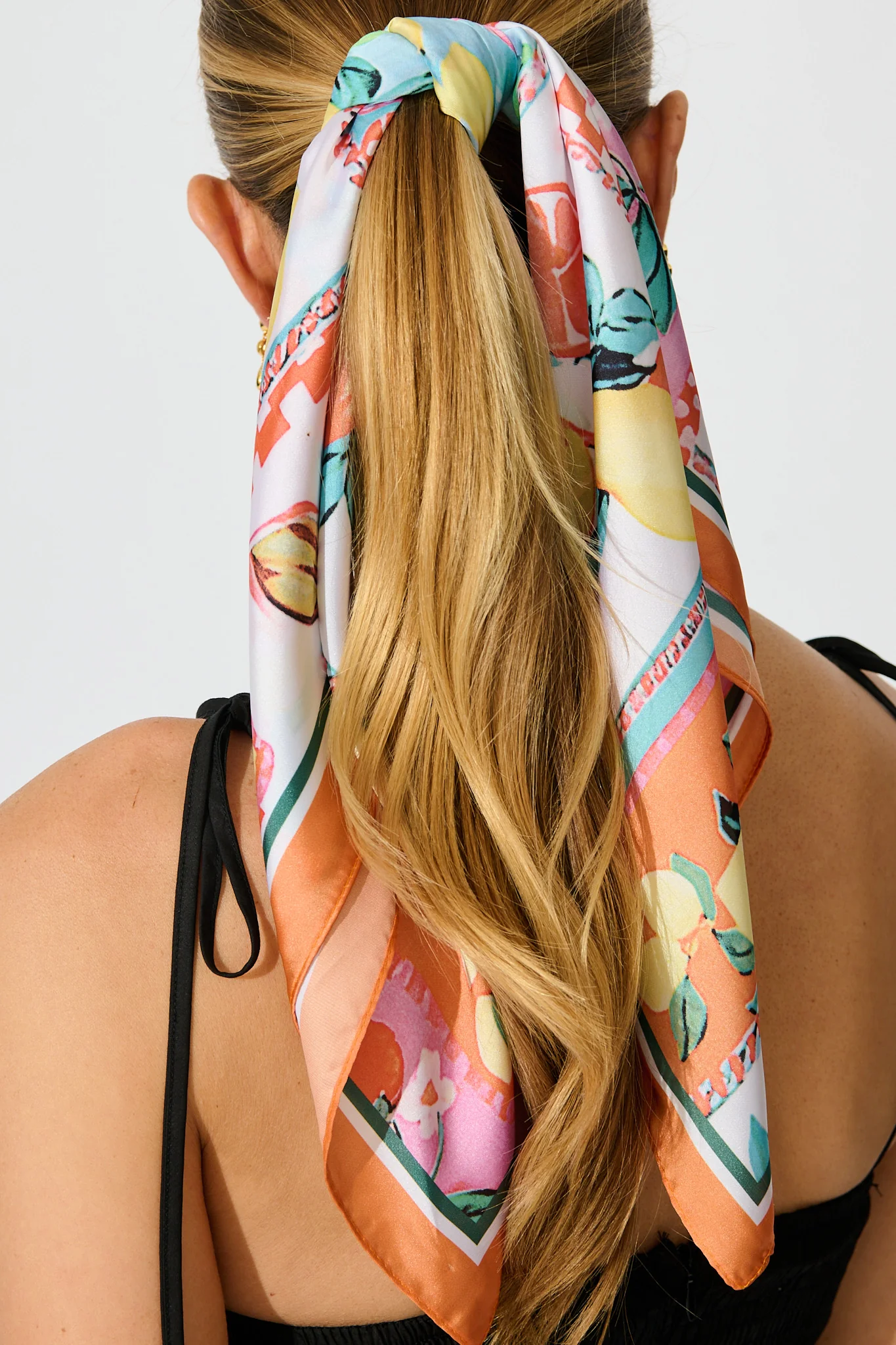 Lana Scarf in Multi Lemon Print Satin - Image 2