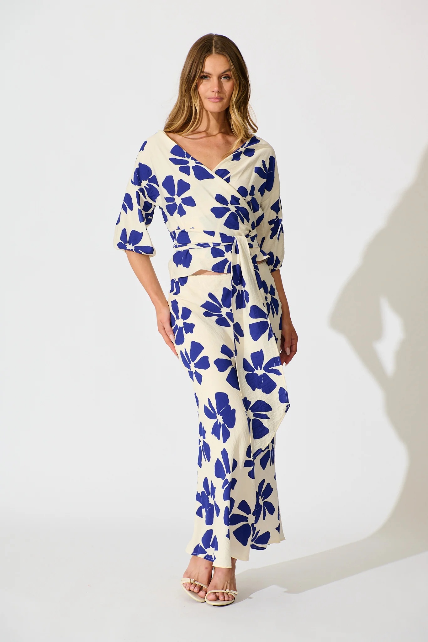 Lanah Maxi Skirt in White with Blue Flower Print - Image 4