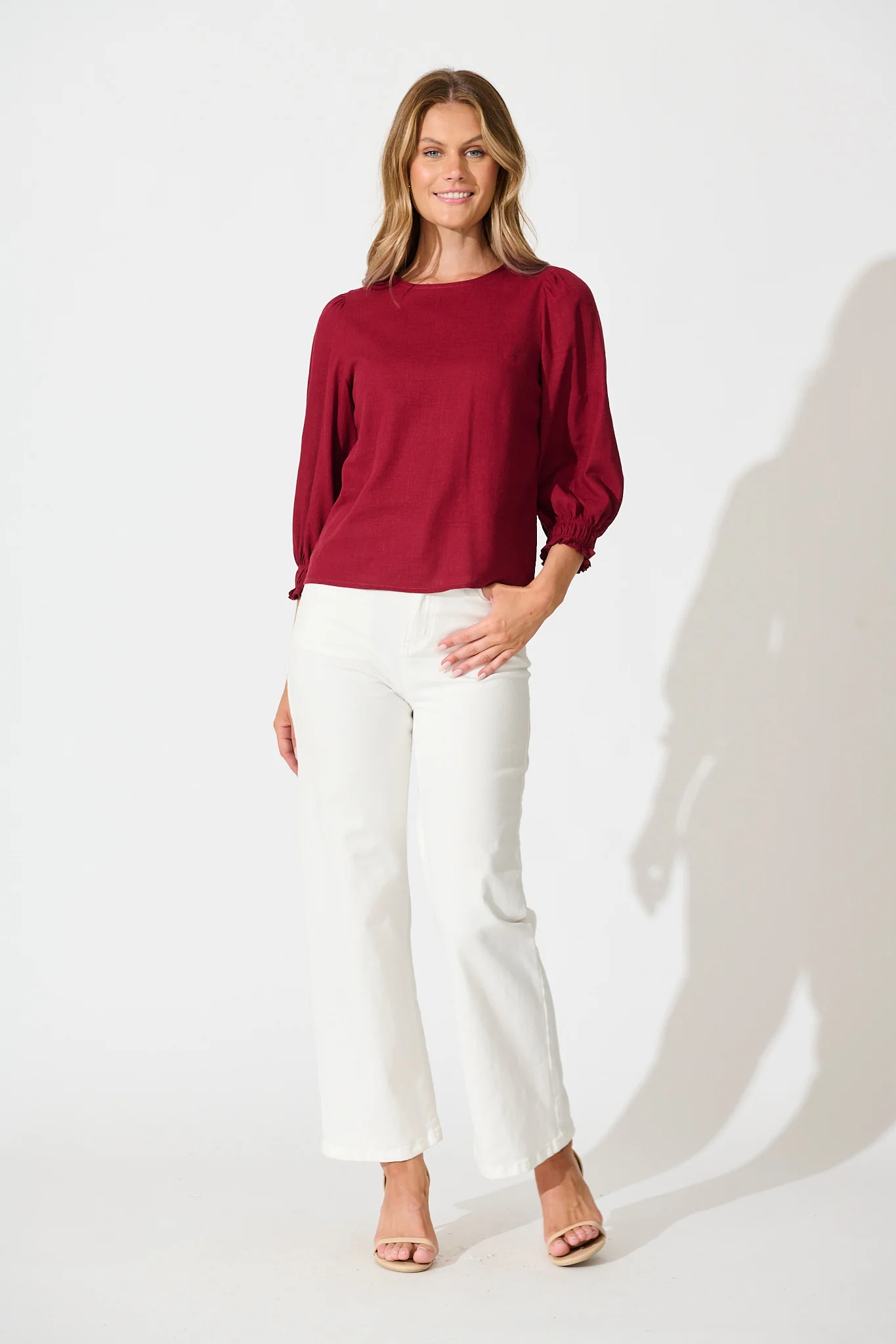 Lanie Top in Wine Cotton Linen - Image 4