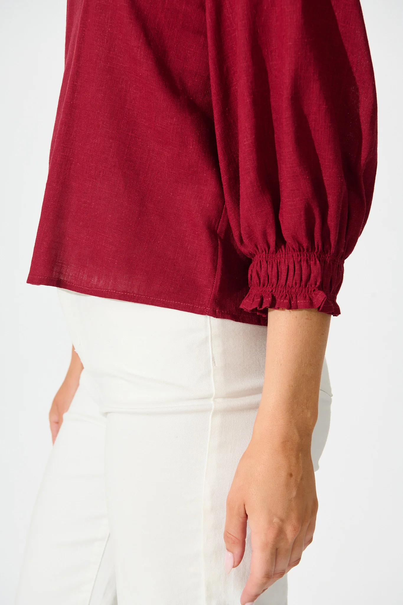 Lanie Top in Wine Cotton Linen - Image 5