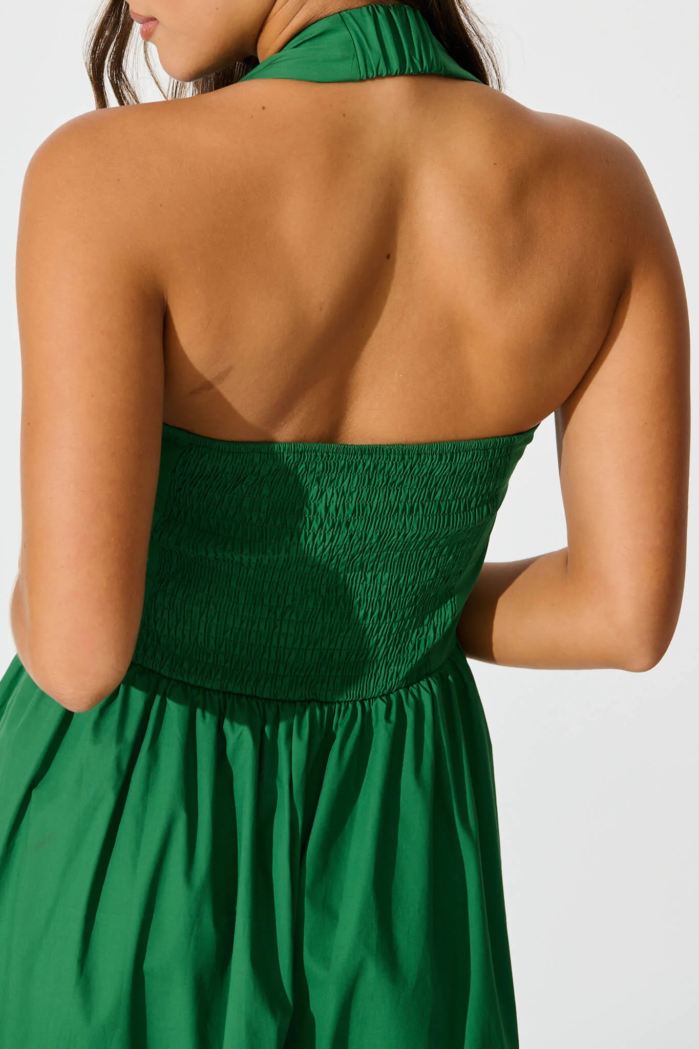 Lanna Halter Neck Maxi Dress in Green Cotton - Image 5