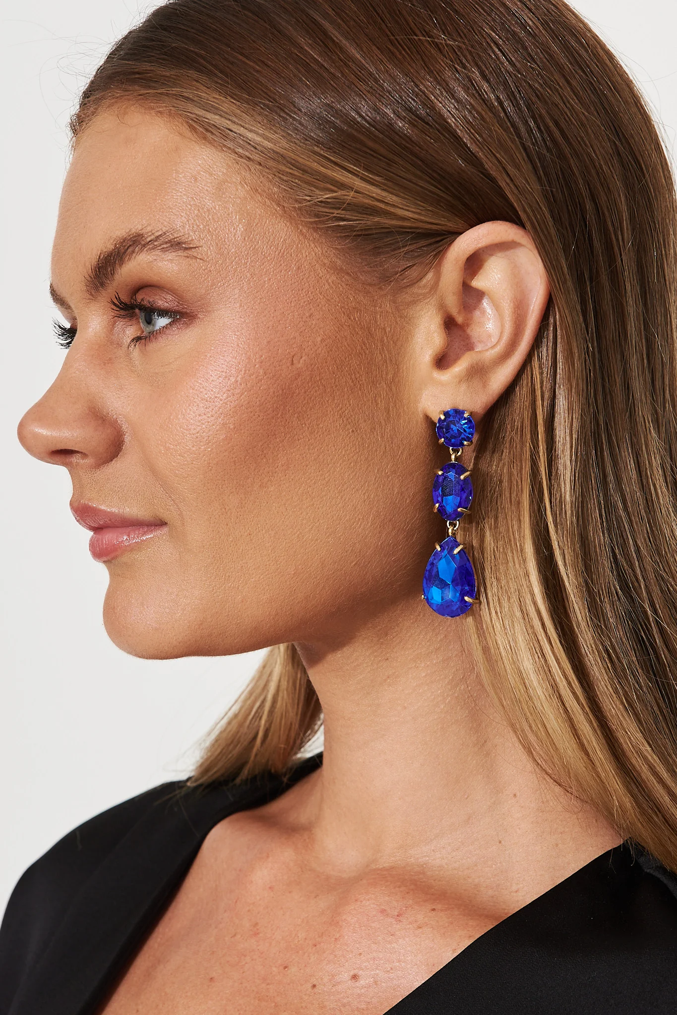 Lara Drop Earrings In Cobalt Blue - Image 4