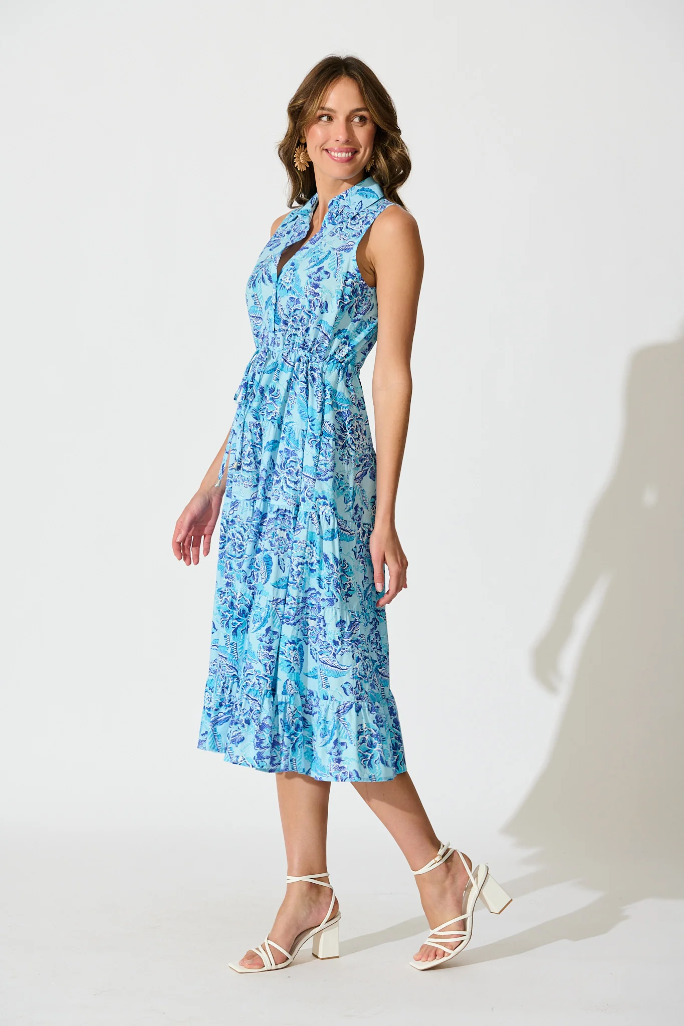 Larah Midi Dress in Blue Floral Cotton - Image 3