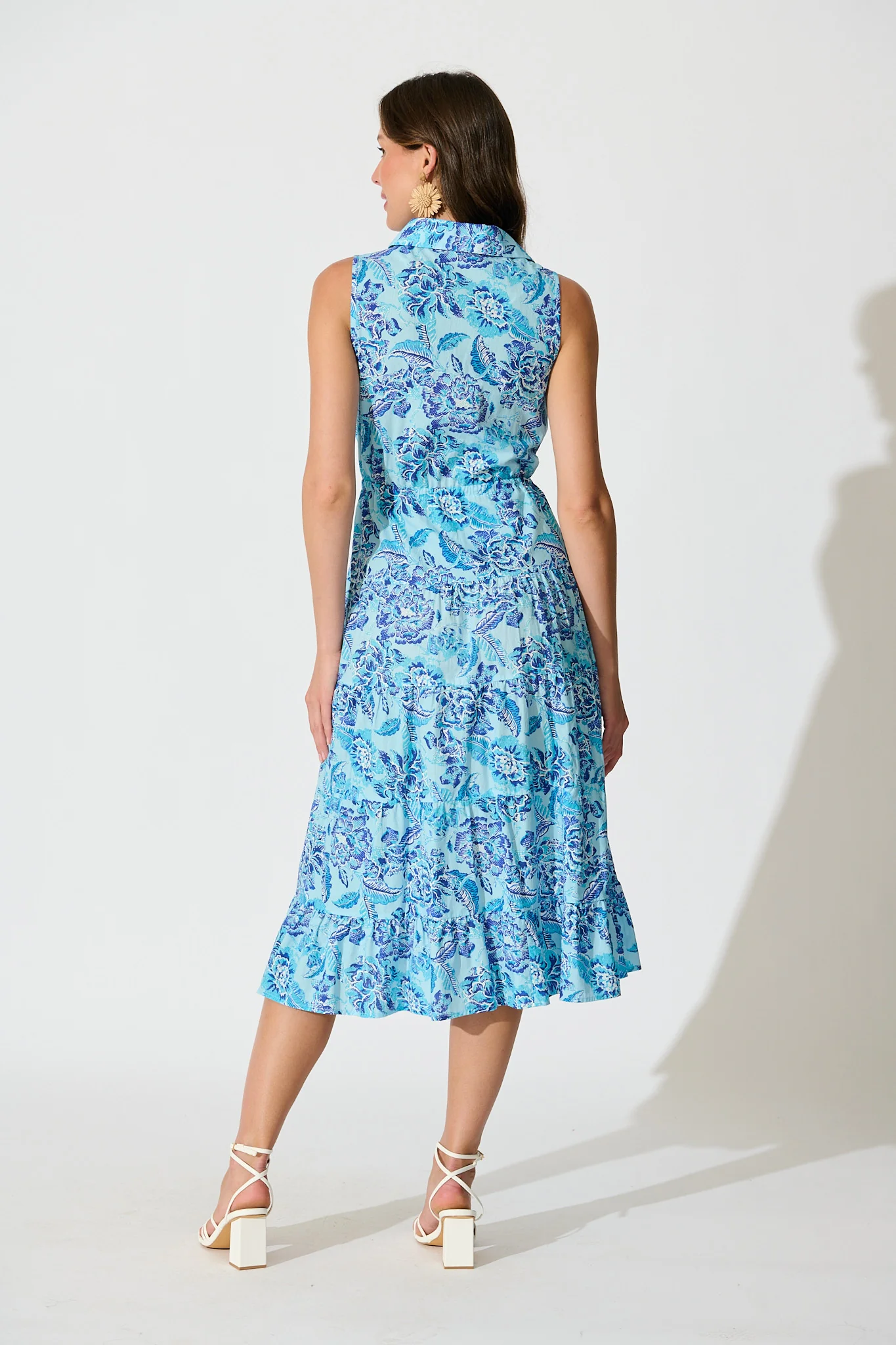 Larah Midi Dress in Blue Floral Cotton - Image 4