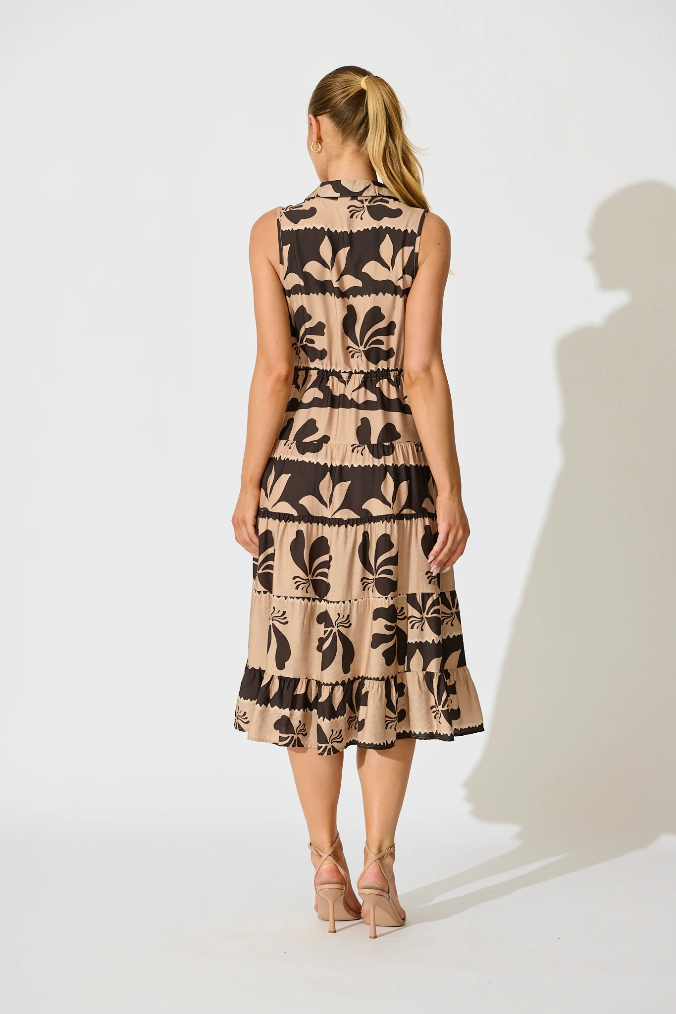 Larah Midi Dress in Brown and Black Linen Blend - Image 4