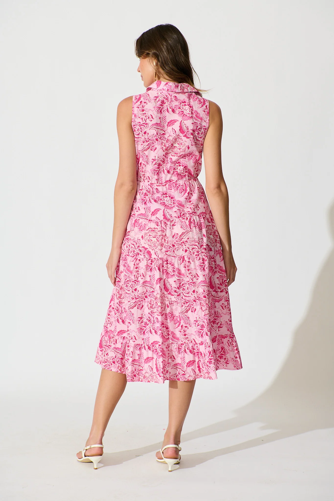 Larah Midi Dress in Pink Floral Cotton - Image 4