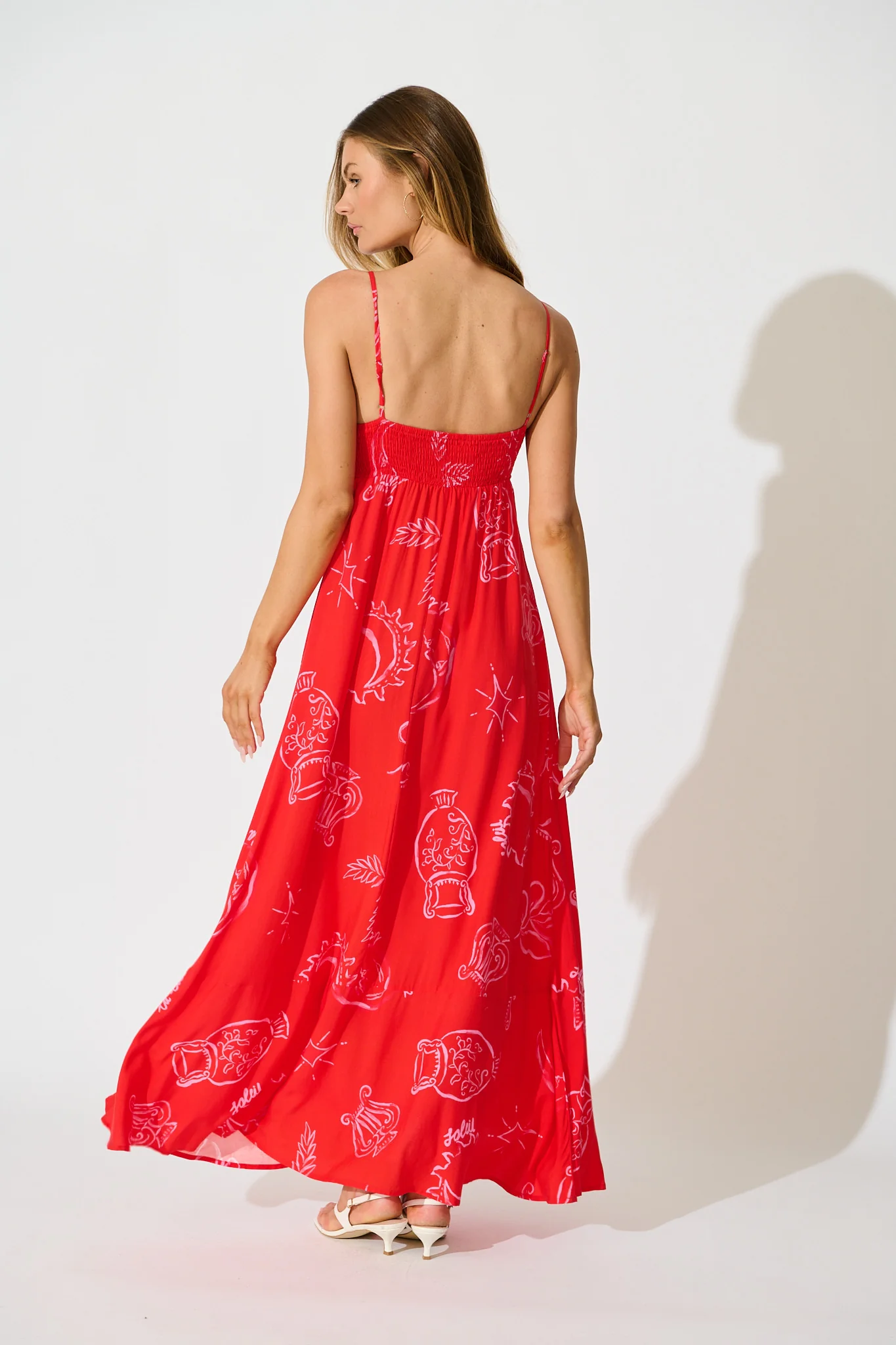 Lavara Maxi Sundress in Red with Pink Print - Image 4