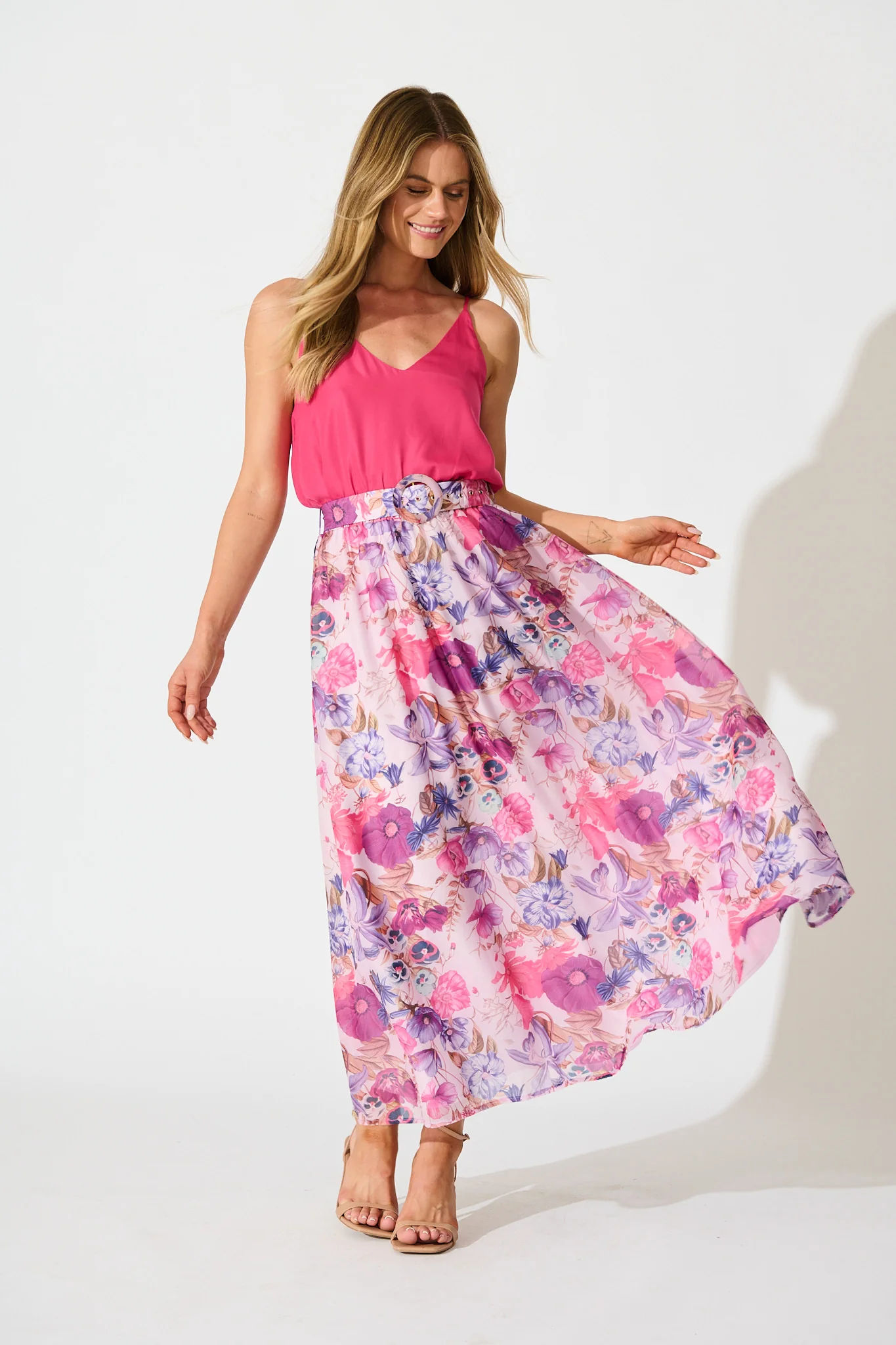 Lavish Luxe Maxi Skirt in Purple Floral Organza - Image 5