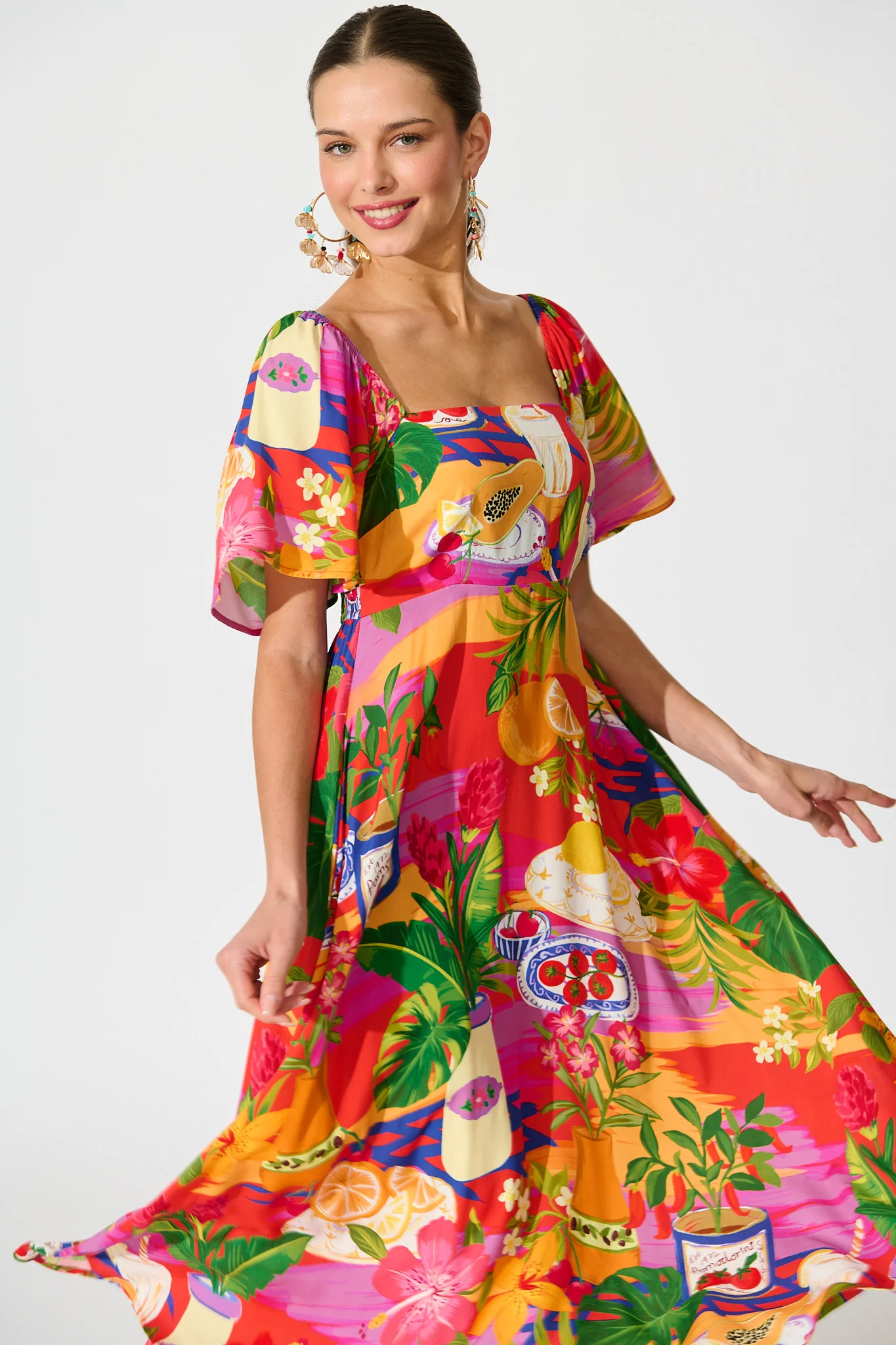 lazure Midi Dress in Purple Multi Print - Image 2