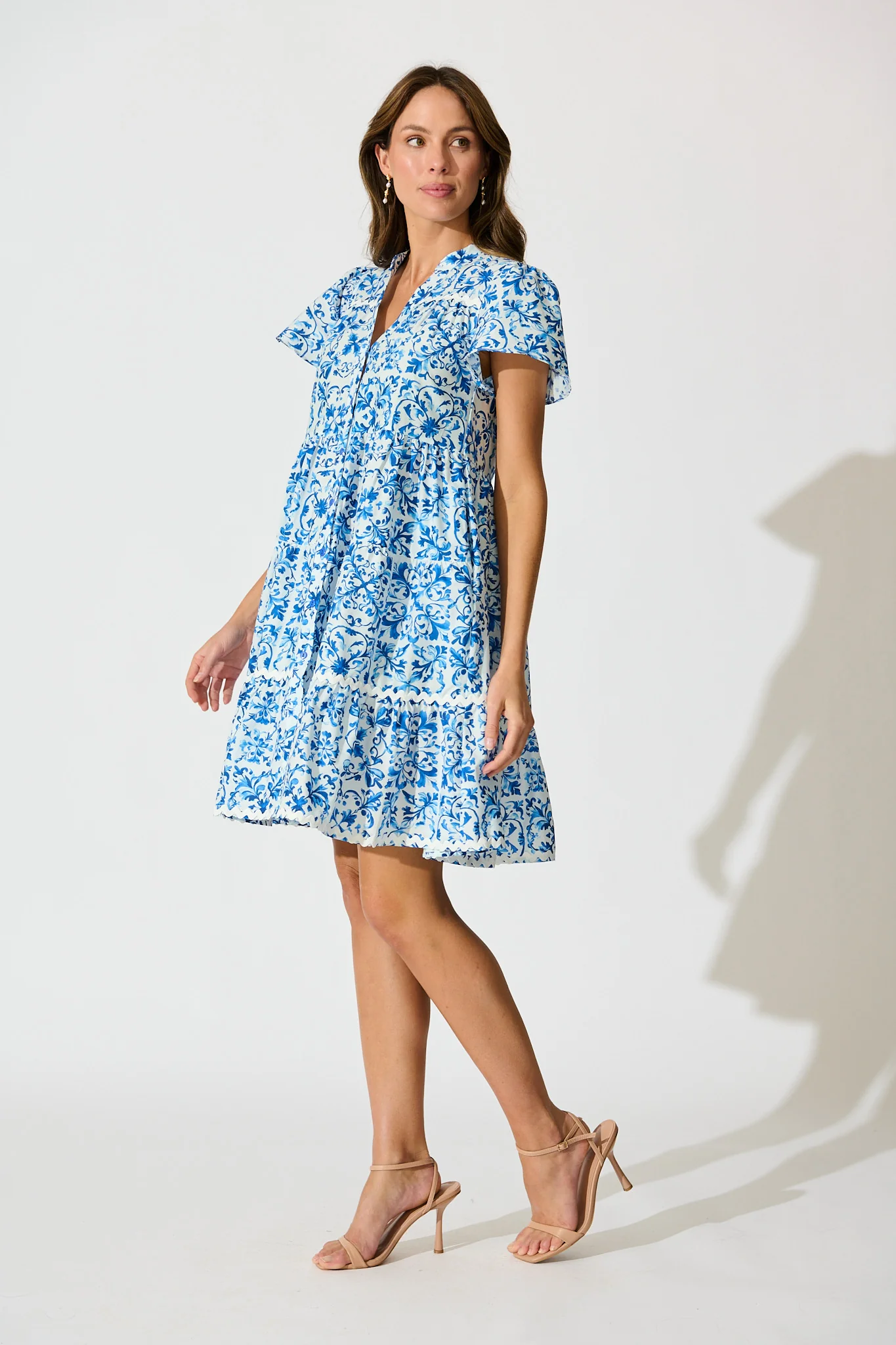 Leera Dress in White with Blue Cotton - Image 3