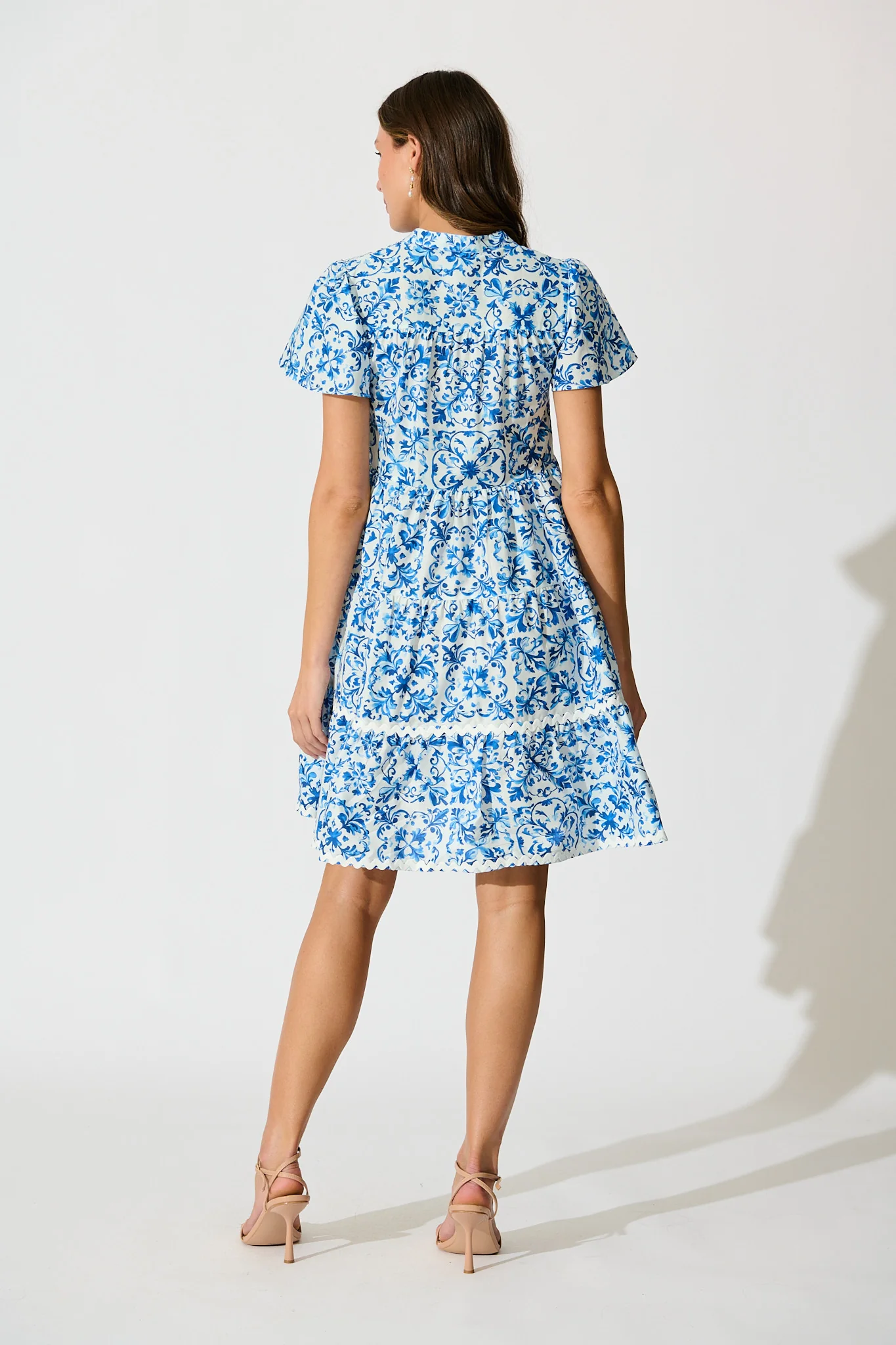Leera Dress in White with Blue Cotton - Image 4
