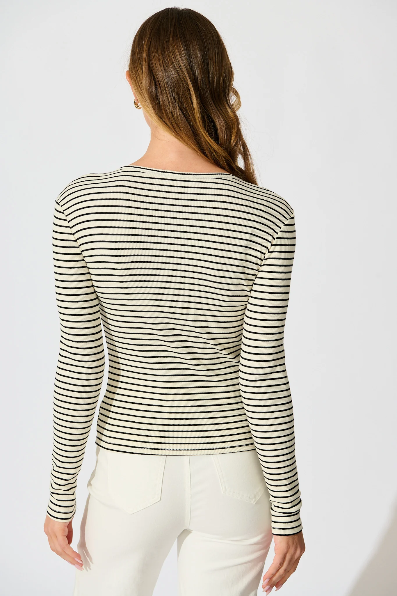 Leighton Top in Cream with Black Stripe Cotton Blend - Image 3