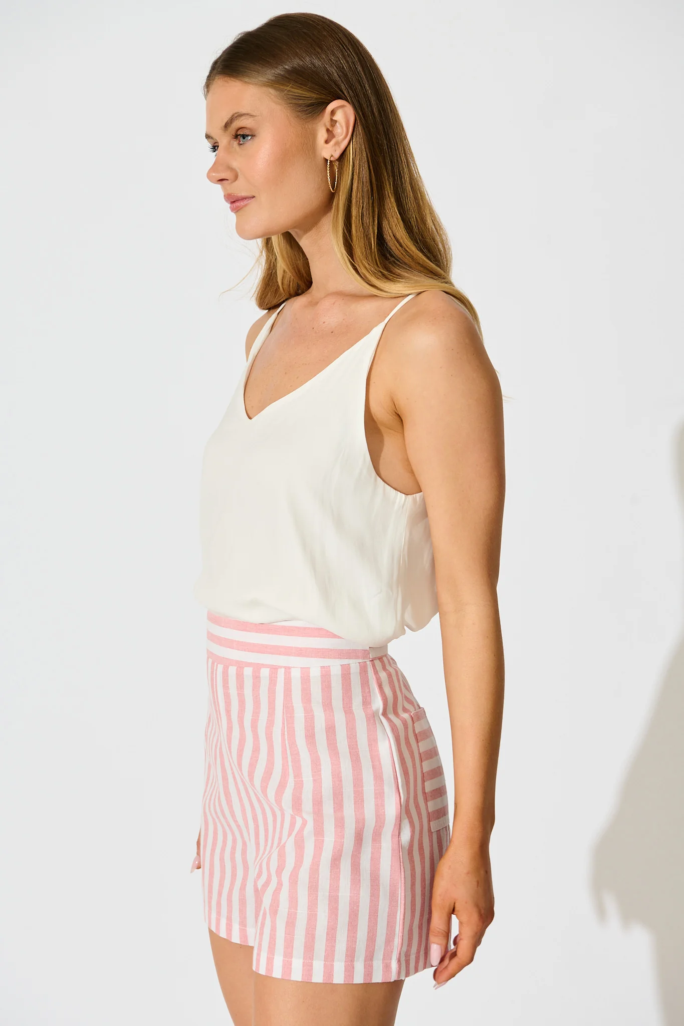 Leila Short in Pink Stripe Cotton Blend - Image 2