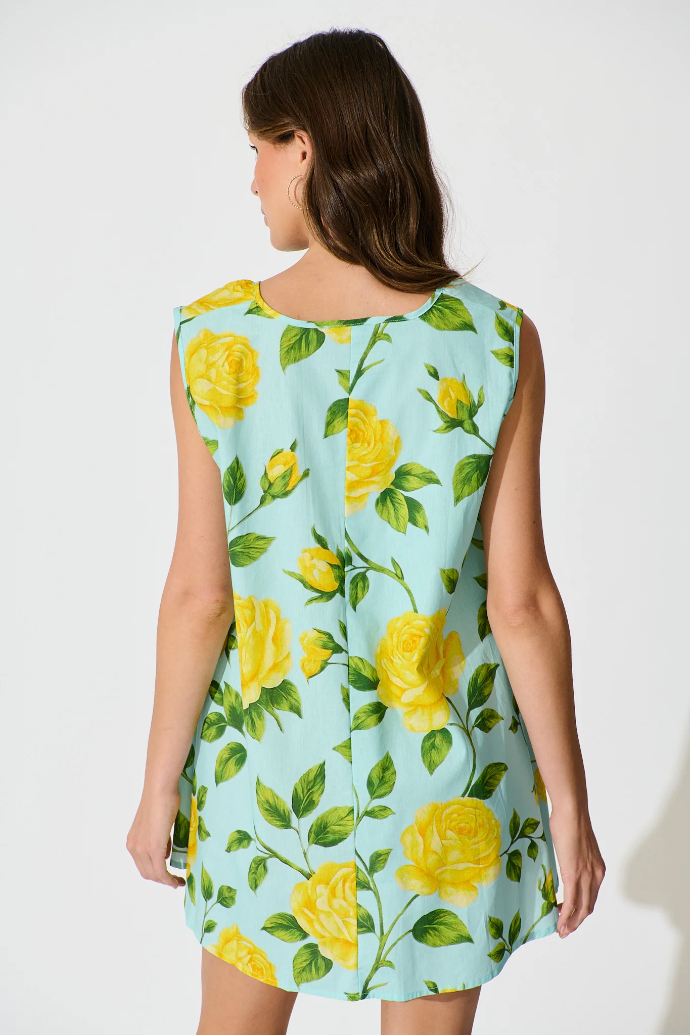 Lemon Drop Dress in Blue with Lemon Yellow Floral Cotton - Image 4