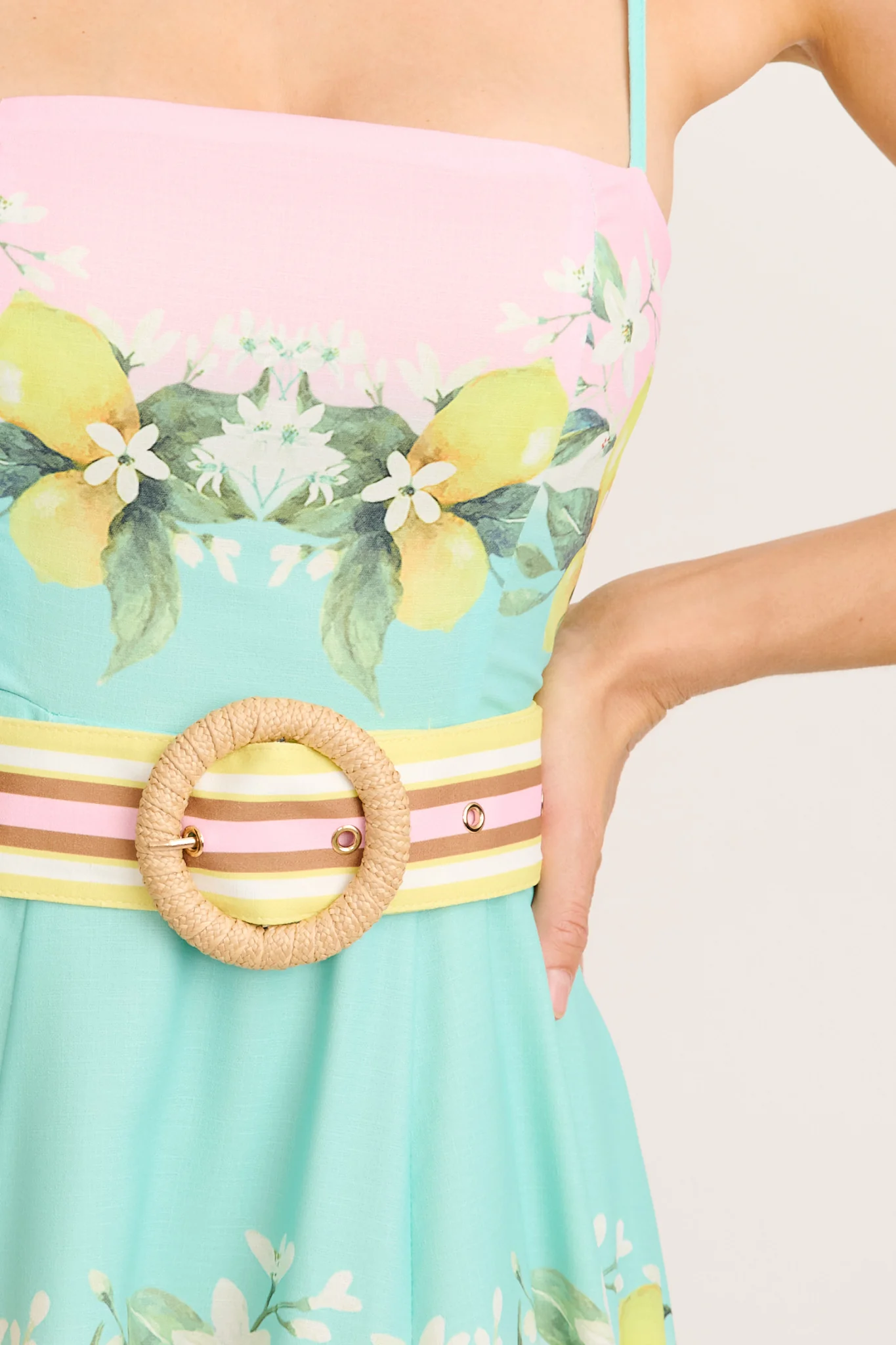 Lemon Whisper Long Sundress in Pink with Lemon Linen Blend - Image 10