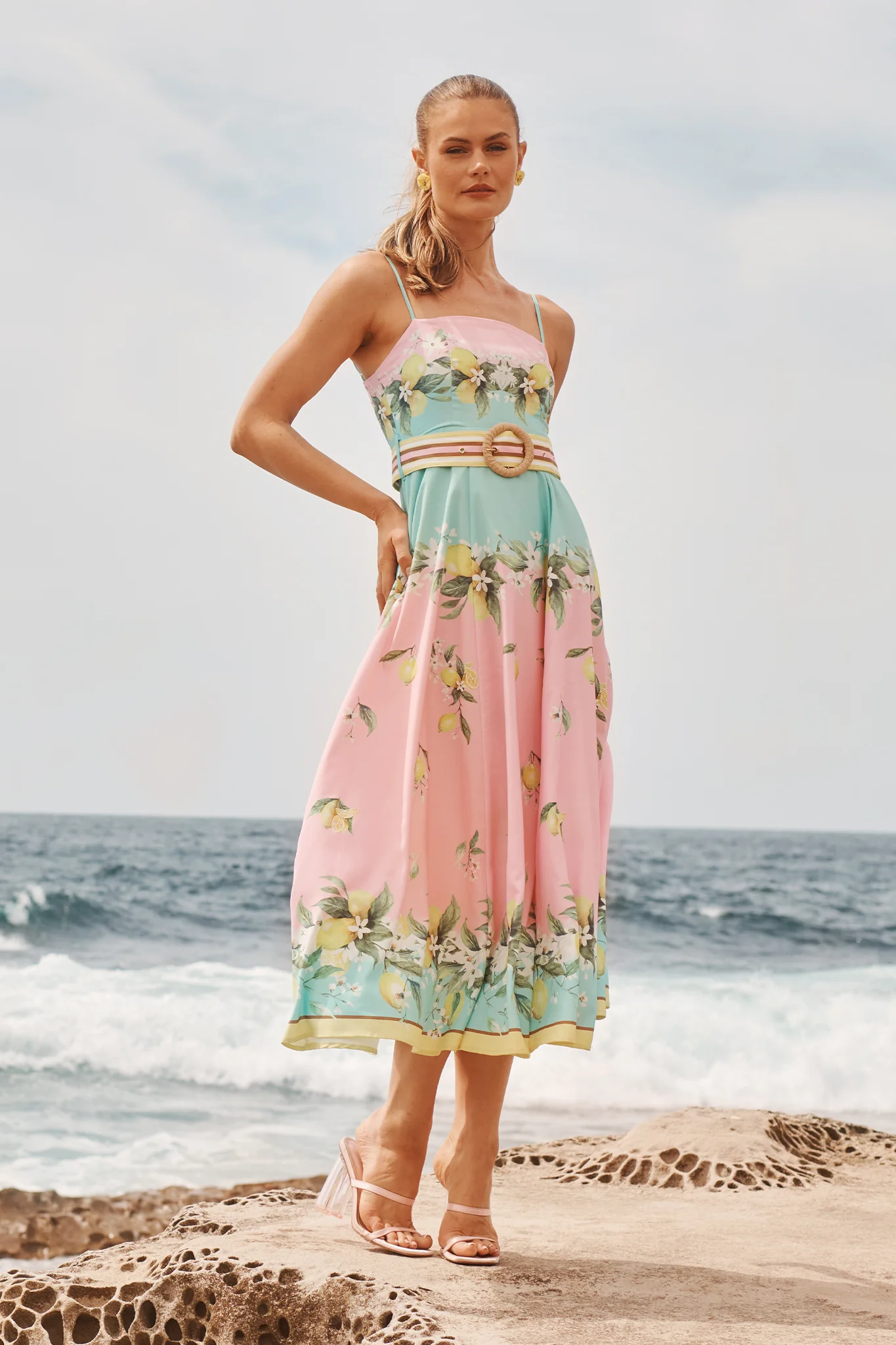 Lemon Whisper Long Sundress in Pink with Lemon Linen Blend - Image 6