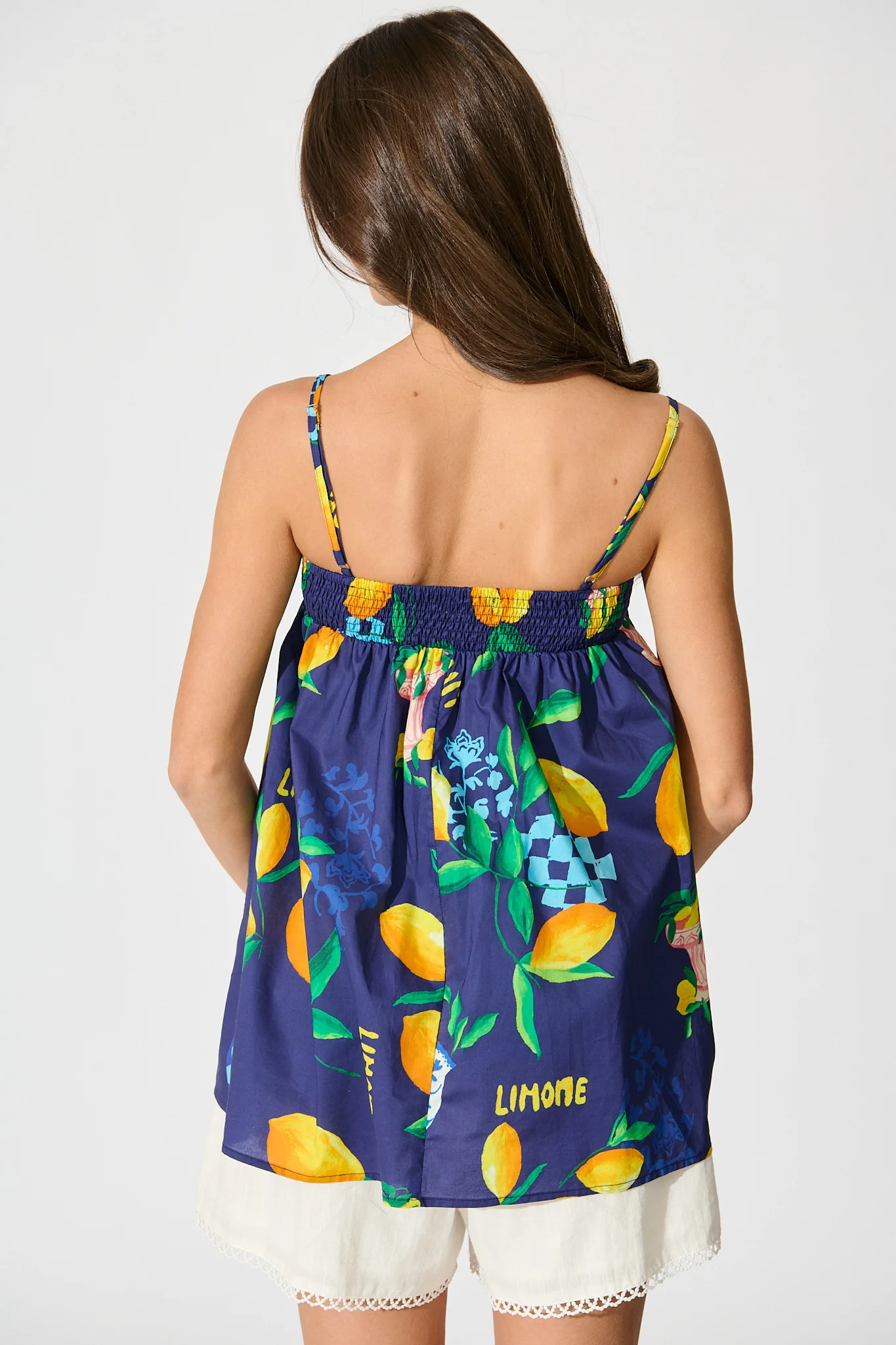 Lemon Zest Top in Navy with Lemon Print Cotton - Image 3