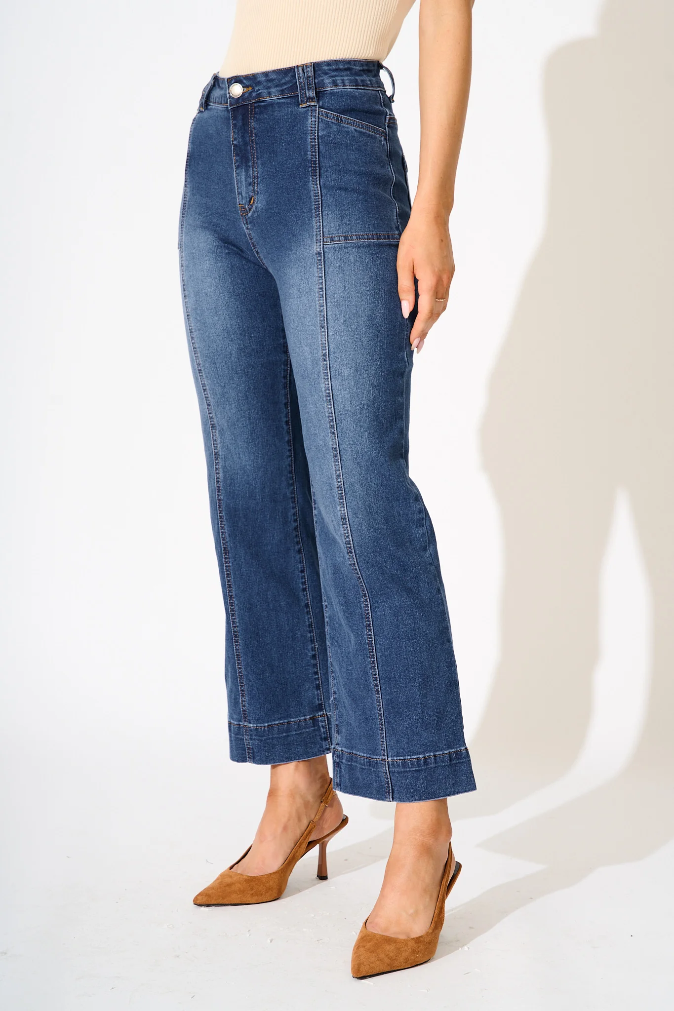 Leonie High Rise Straight Leg Jean in Mid Blue Denim - Image 2