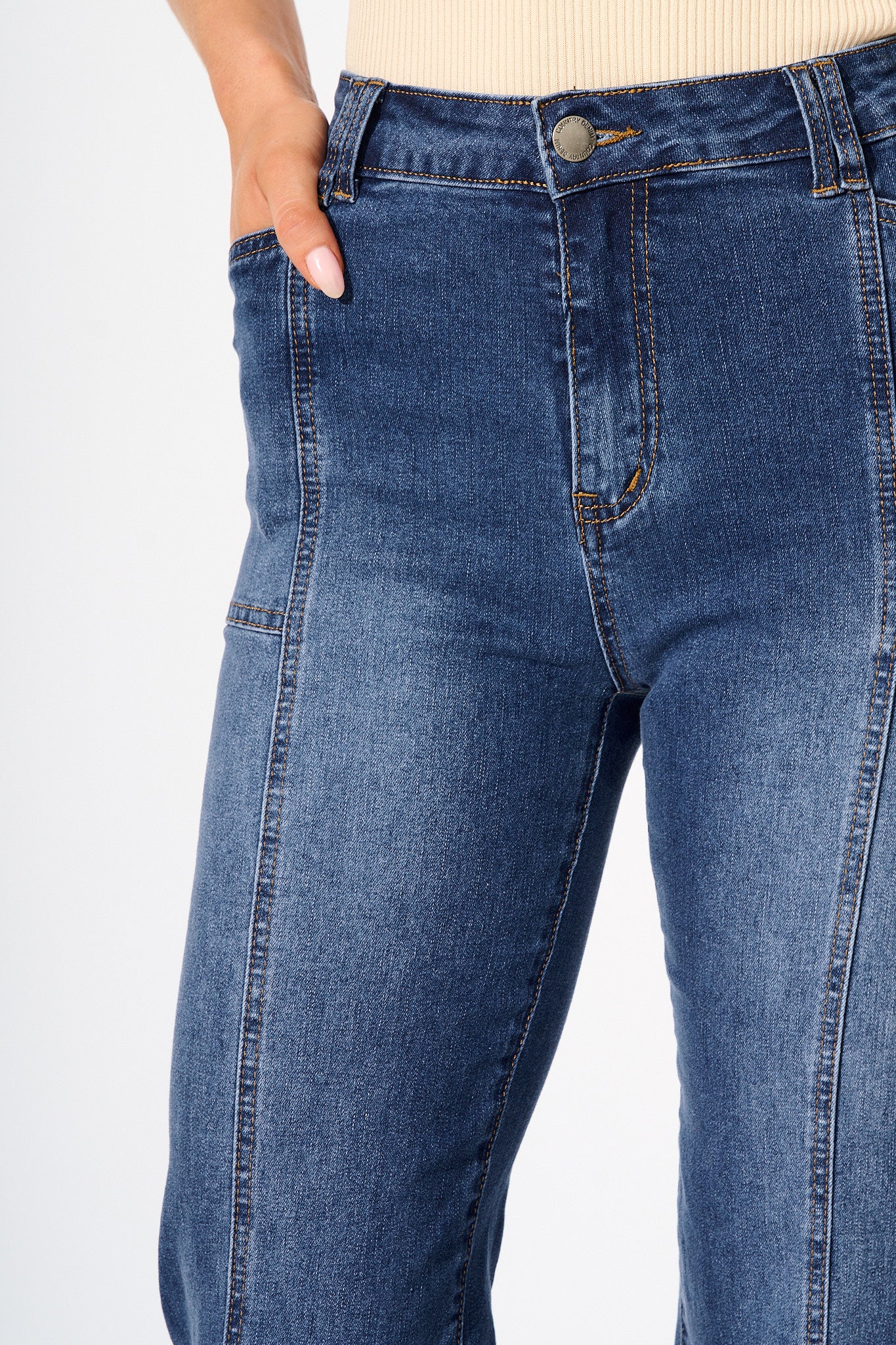 Leonie High Rise Straight Leg Jean in Mid Blue Denim - Image 5