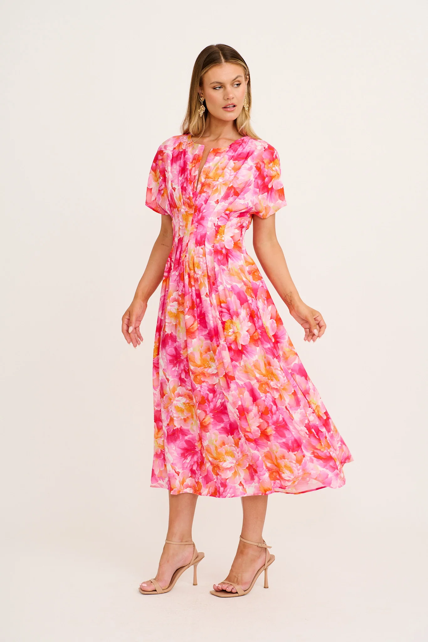 Level Up Midi Dress in Multi Pink Floral