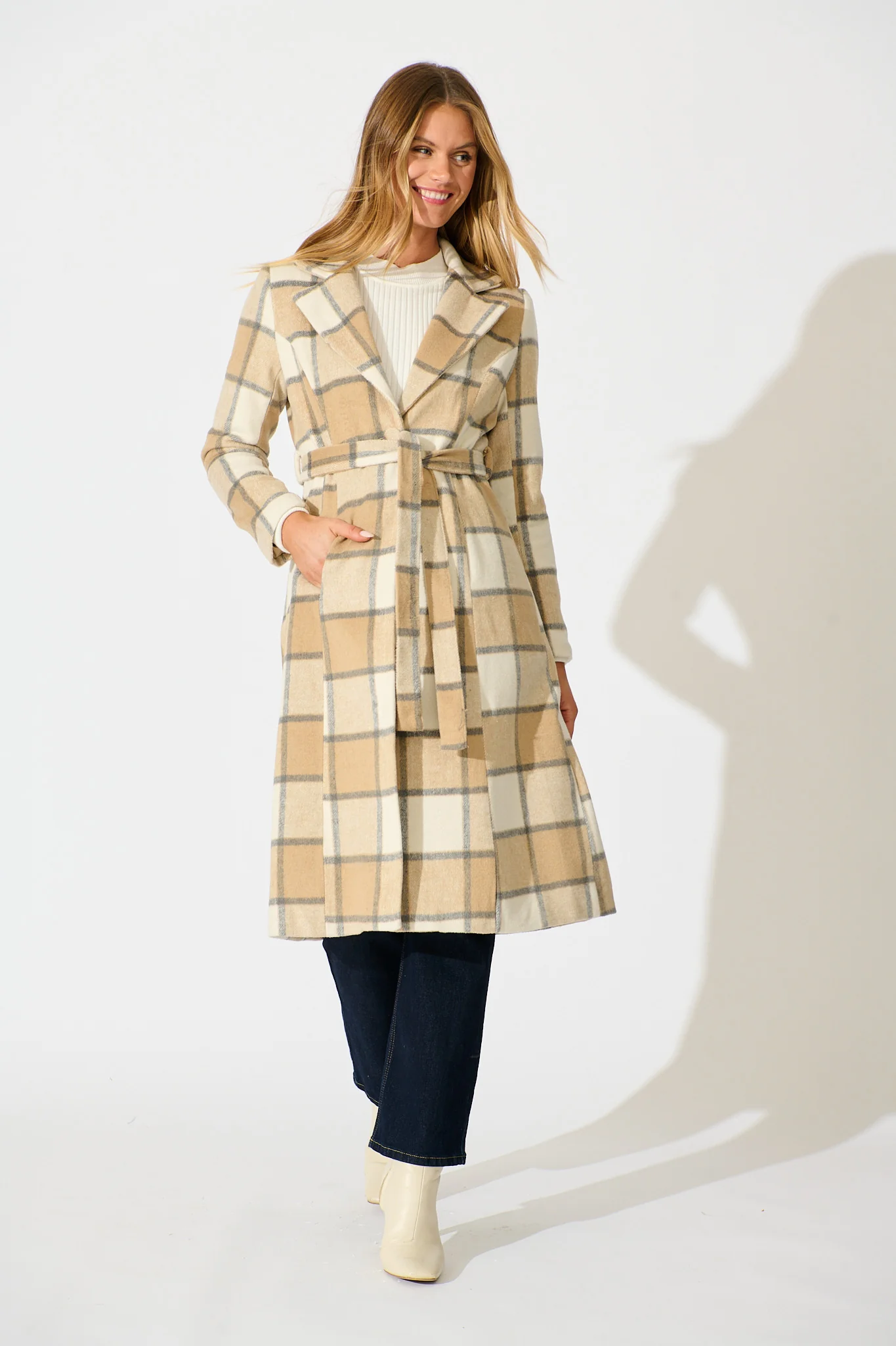 Lexington Coat in in Beige Check - Image 5