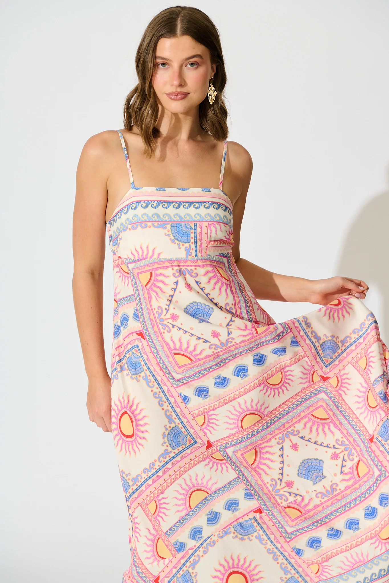 Leya Midi Sundress in Pink Tile Print - Image 2