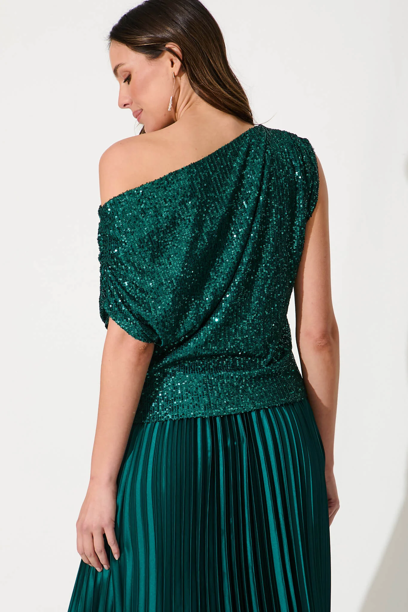 Liana Off Shoulder Top In Emerald Sequin - Image 7