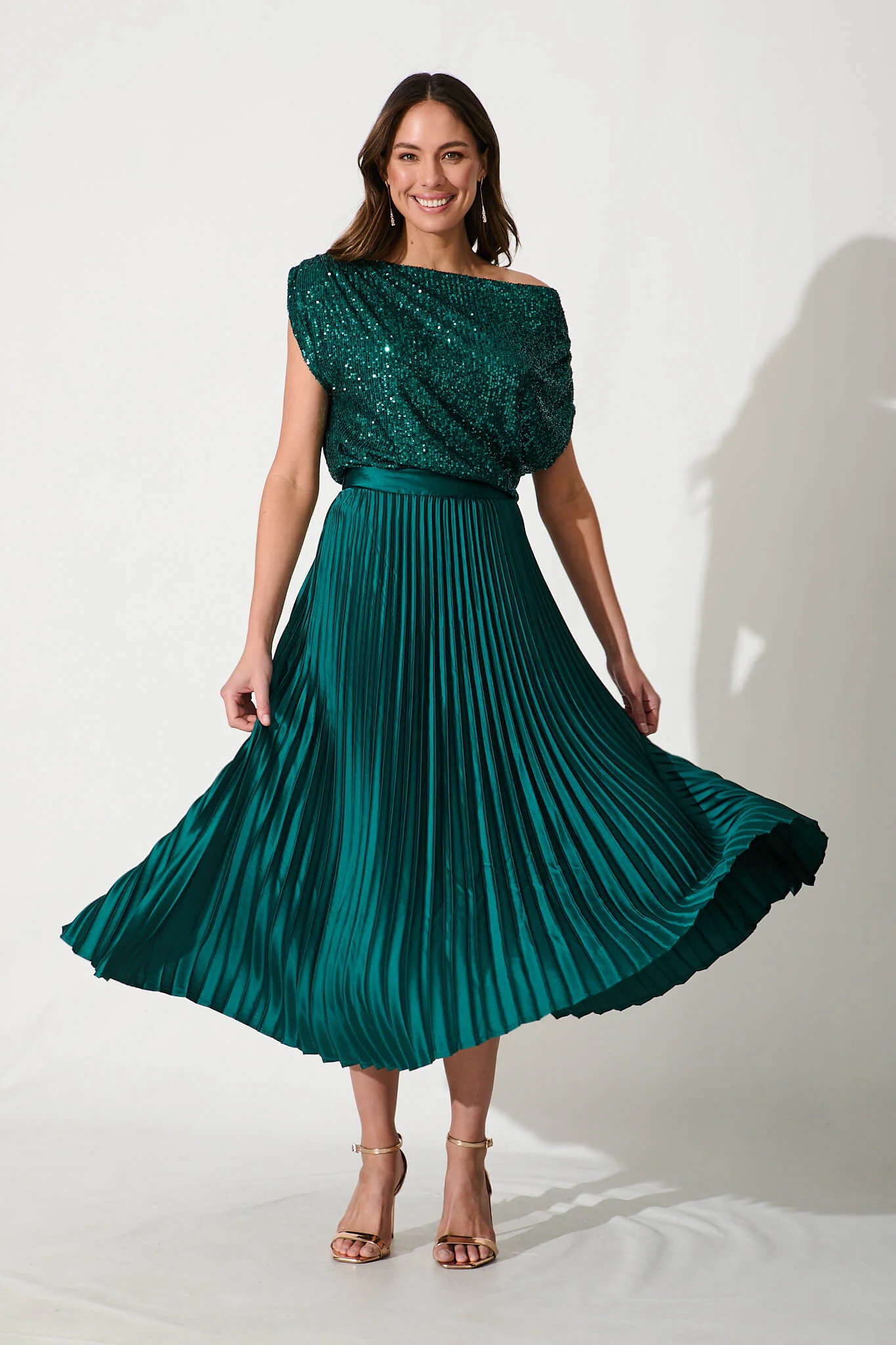 Liana Off Shoulder Top In Emerald Sequin - Image 8