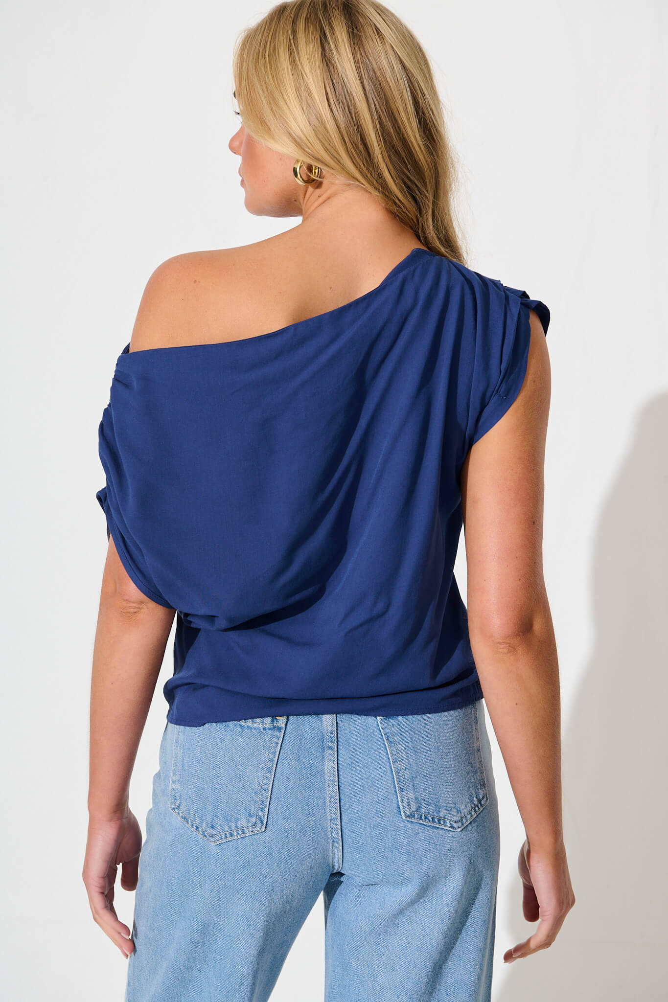 Liana Off Shoulder Top in Navy - Image 3