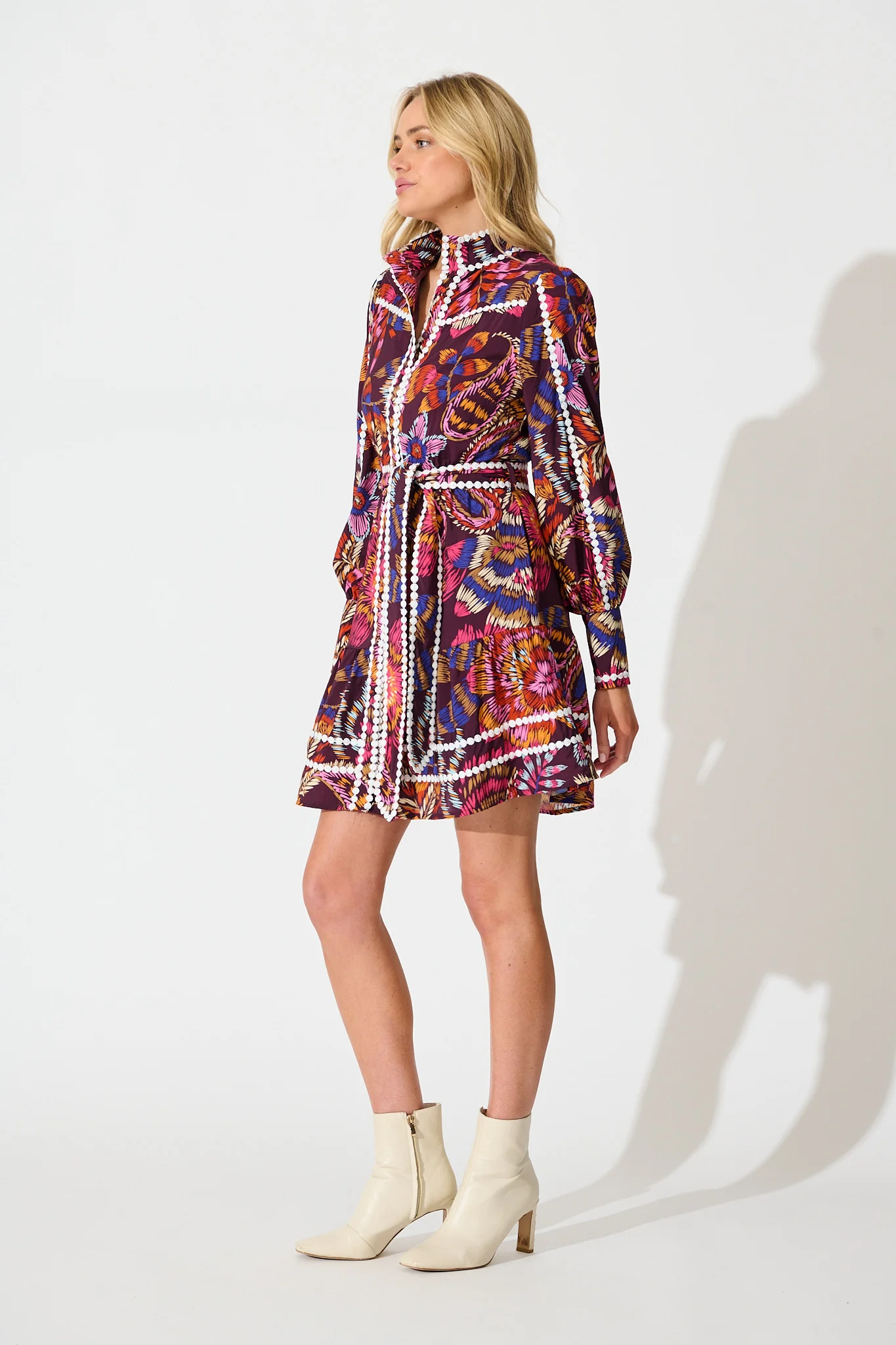 Liberty Dress in Multi Wine Floral with Contrast Trim - Image 3