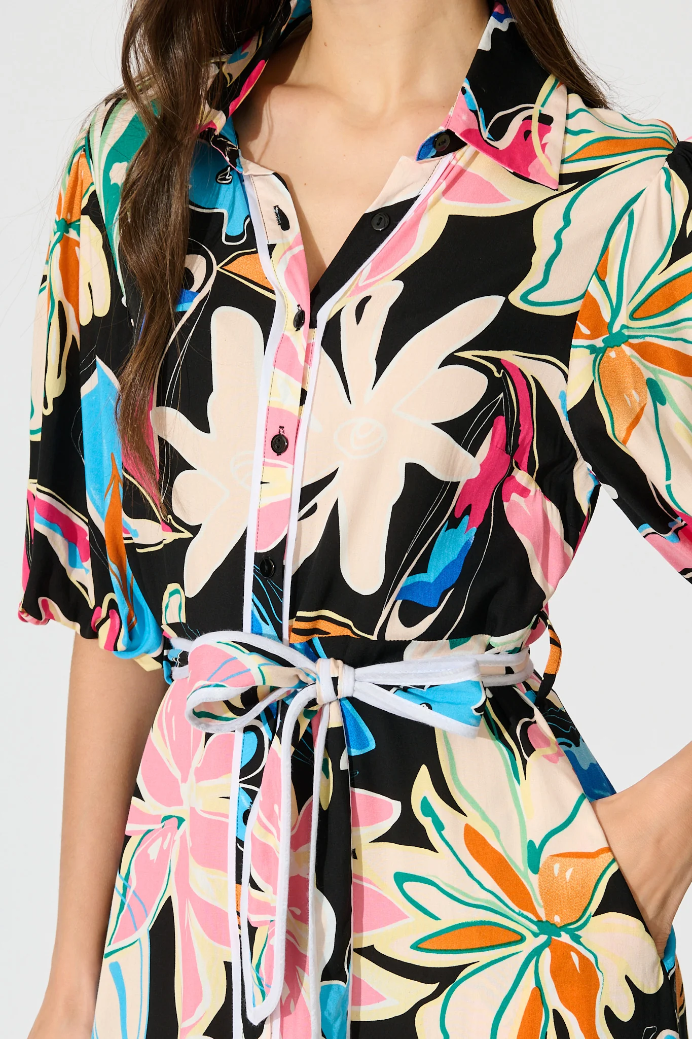 Libra Midi Shirt Dress in Black Multi Floral - Image 5