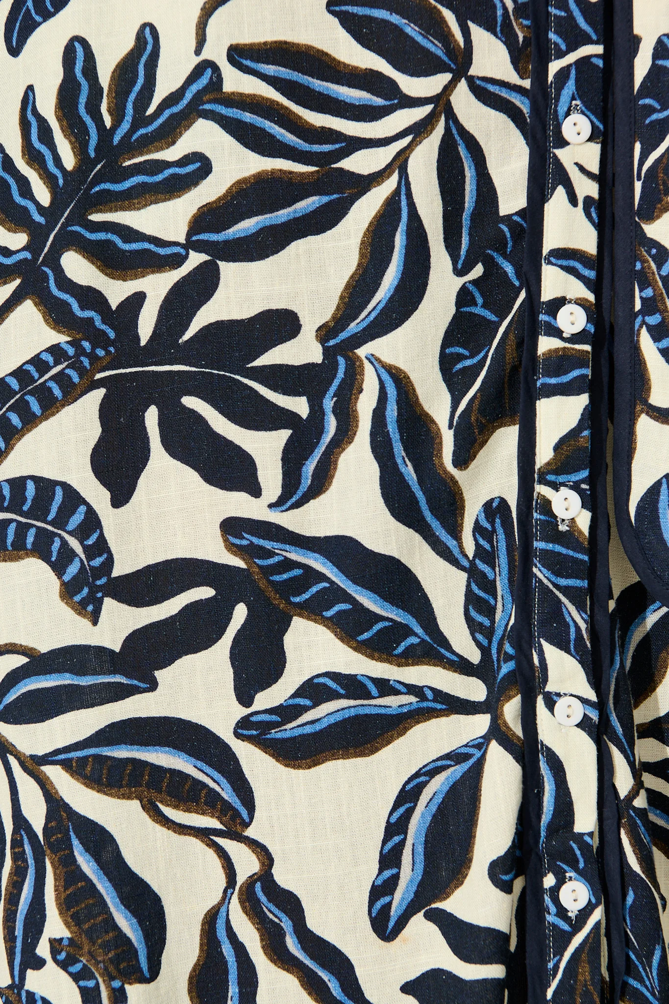 Libra Midi Shirt Dress in Navy and Cream Leaf Linen Blend - Image 6