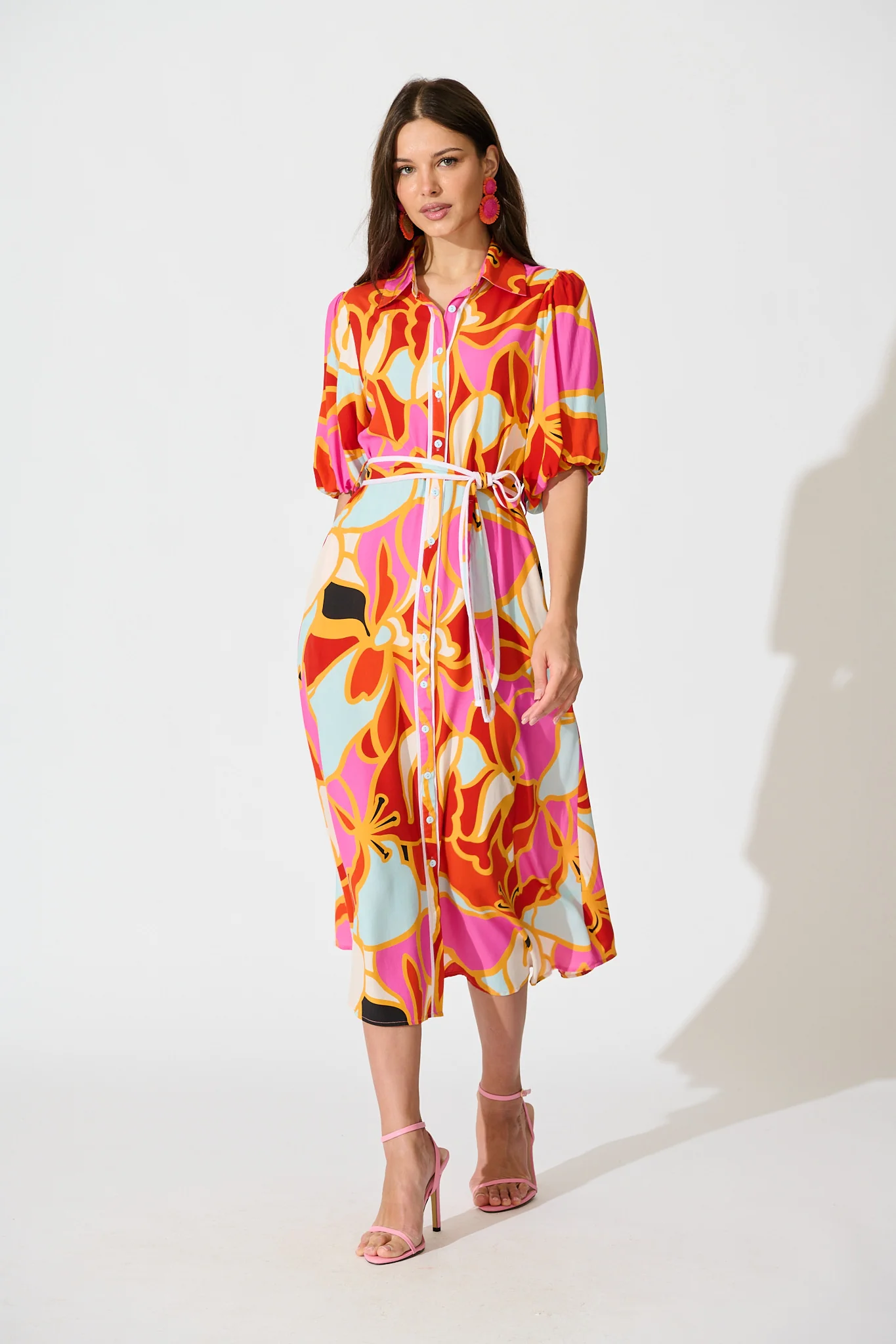 Libra Midi Shirt Dress in Tangerine Multi Floral