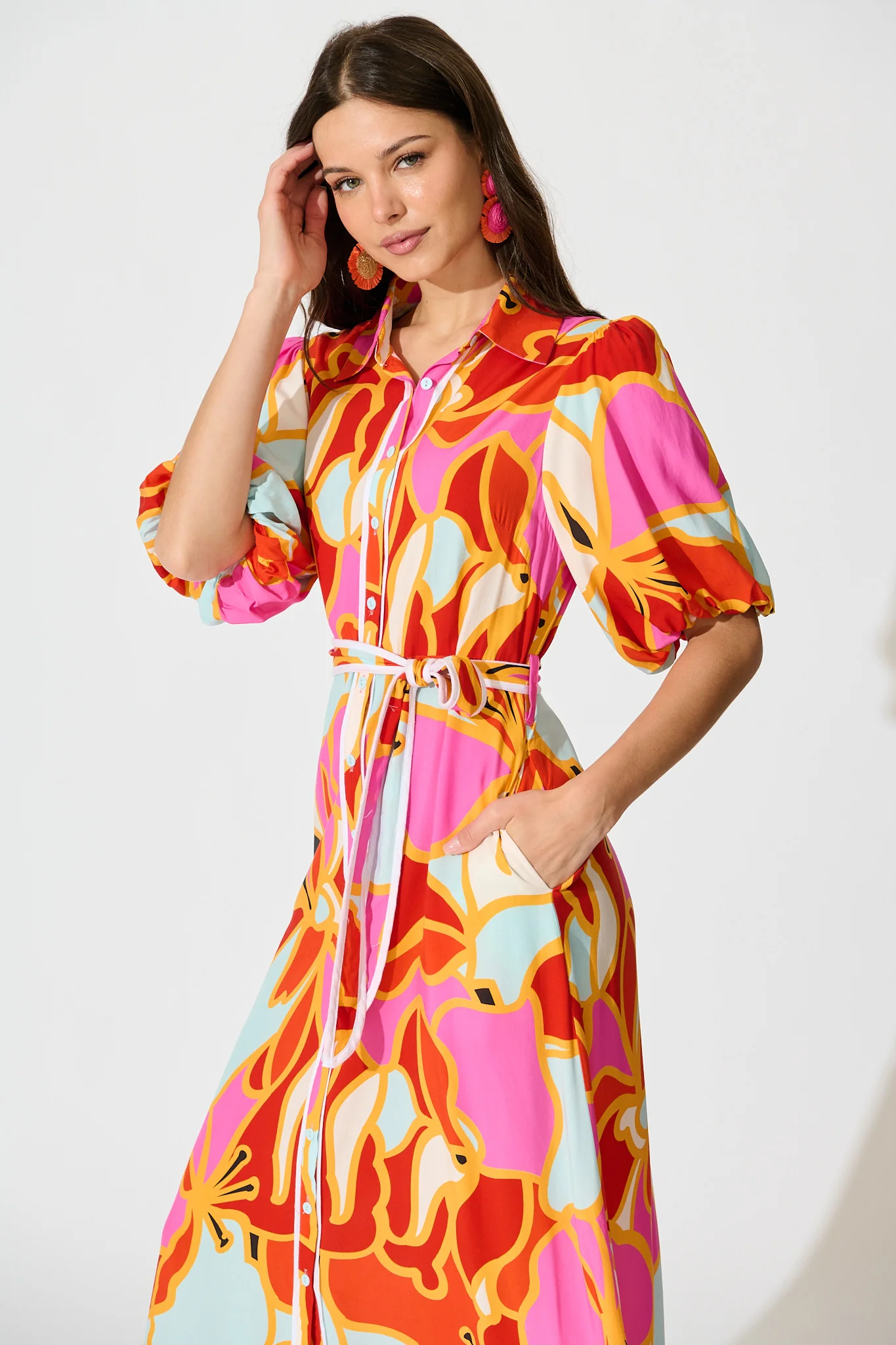 Libra Midi Shirt Dress in Tangerine Multi Floral - Image 2