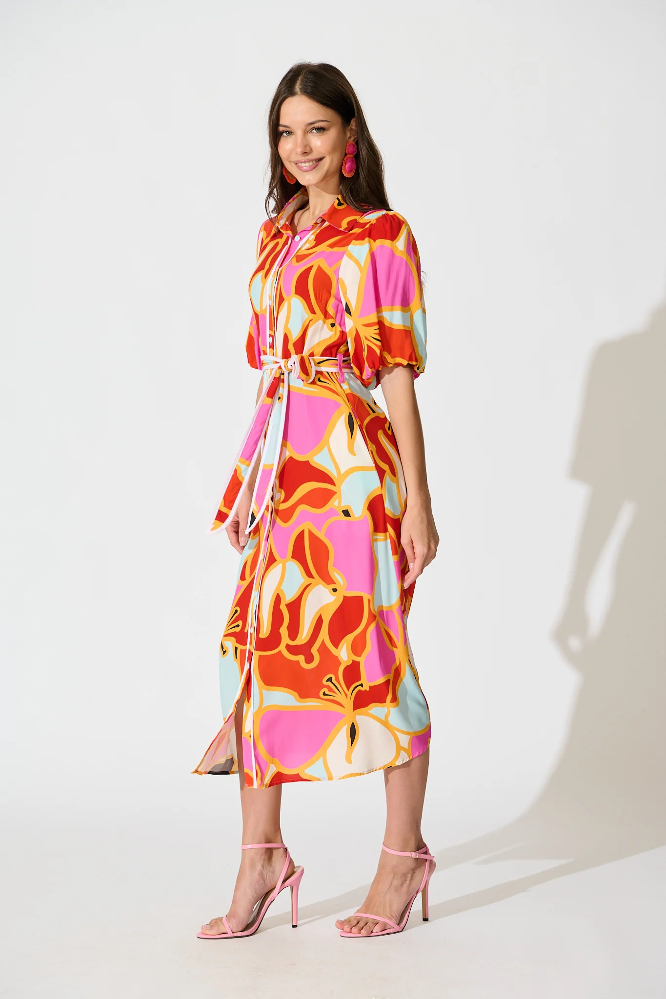 Libra Midi Shirt Dress in Tangerine Multi Floral - Image 3