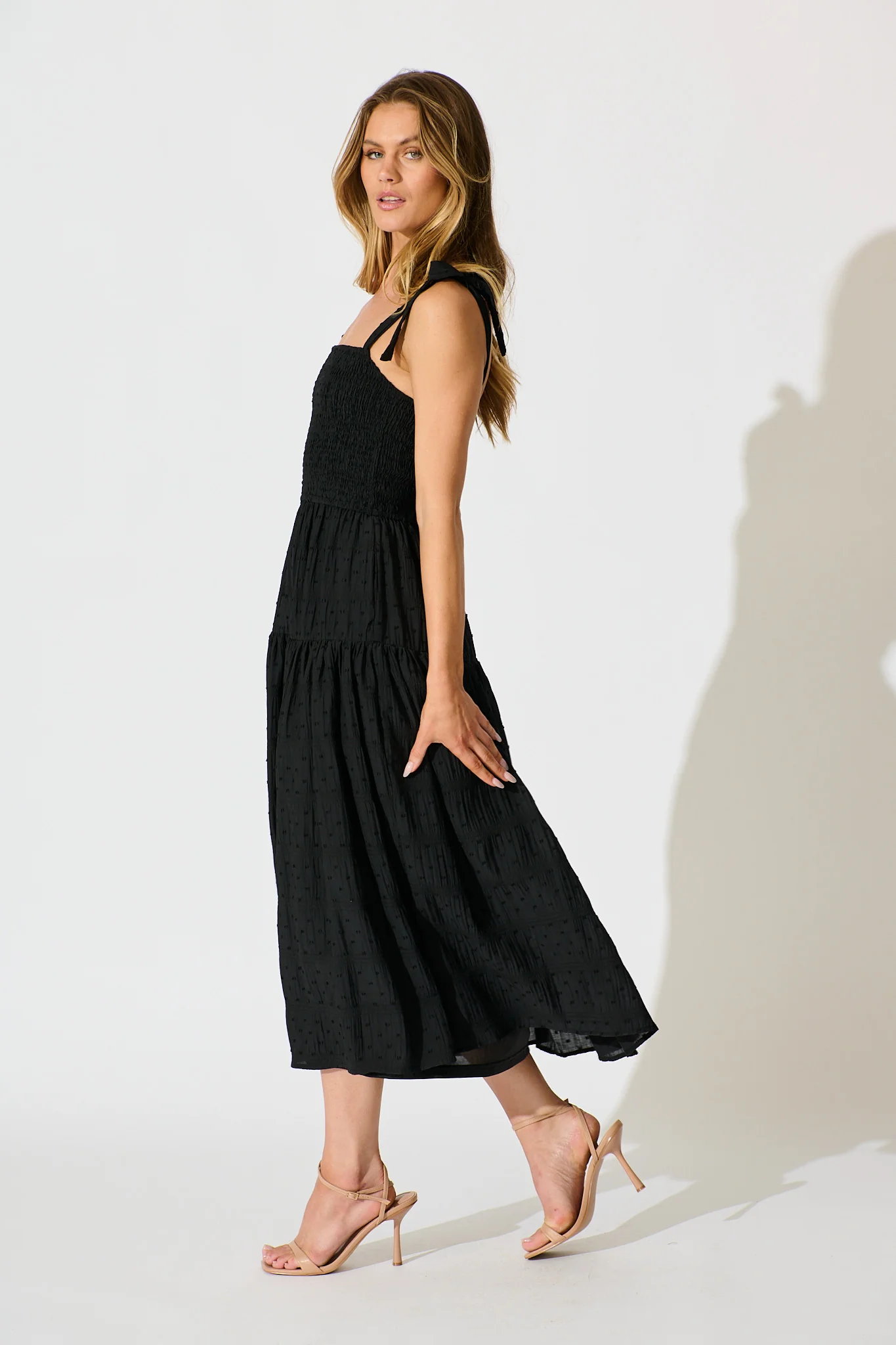 Lila Rea Maxi Sundress in Black Swiss Dot - Image 3