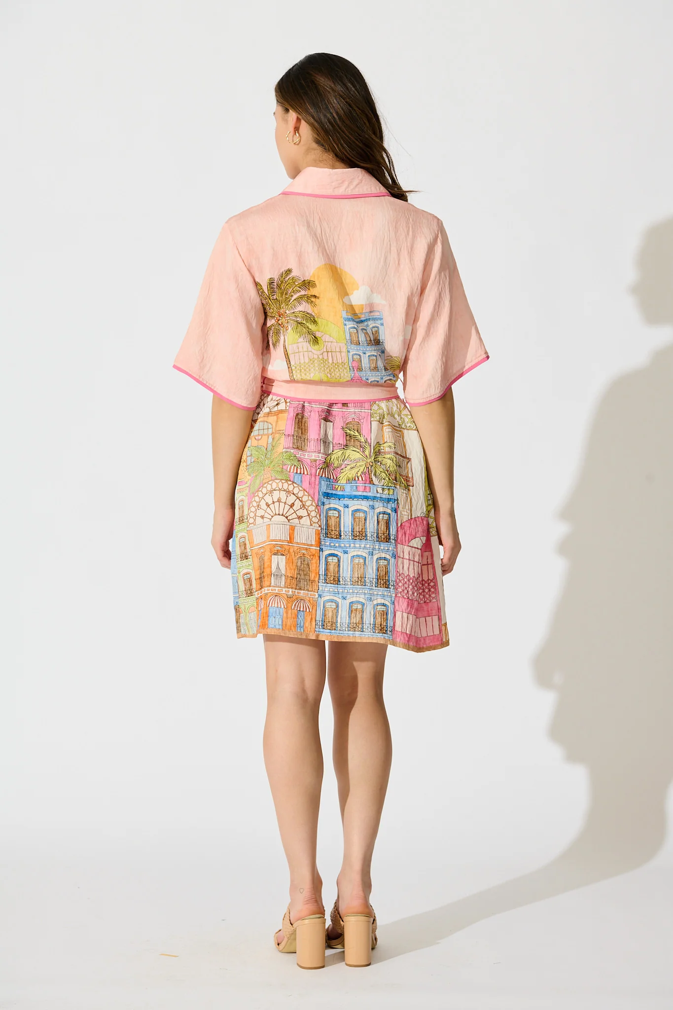Lila Shirt Dress In In Pink with Tropical City Print - Image 4
