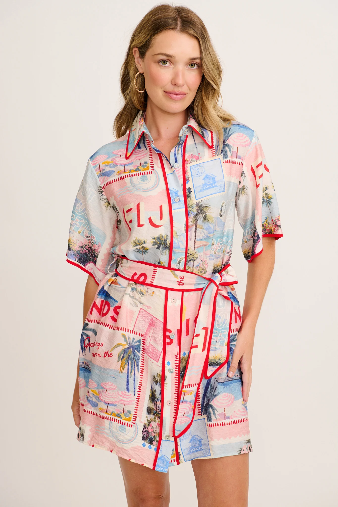 Lila Shirt Dress in Multi Pink Resort Print - Image 2